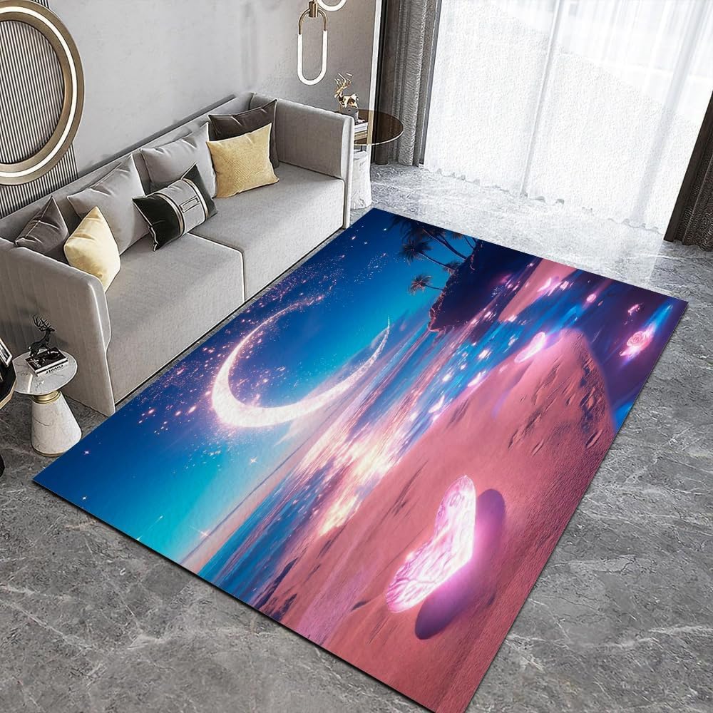 Tapis Paysage De Ciel Étoilé De Lune 3D Motif Chambre À Coucher Salon Chambre Décoration Le Plancher Intérieur Région Tapis Antidérapant 140 X 200 Cm - Nettoyage Facile ，avec Support En-3304604862765