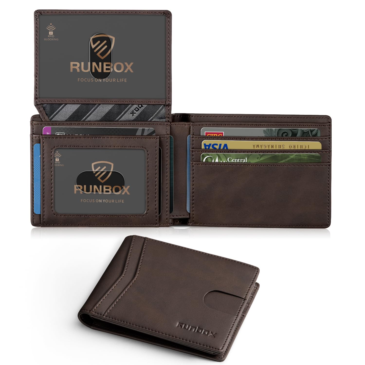 RUNBOX Wallet for Men Slim Rfid Leather 2 ID Window With Gift Box | Slim, Rfid, 2 ID Window, With Gift Box, Slim, Rfid