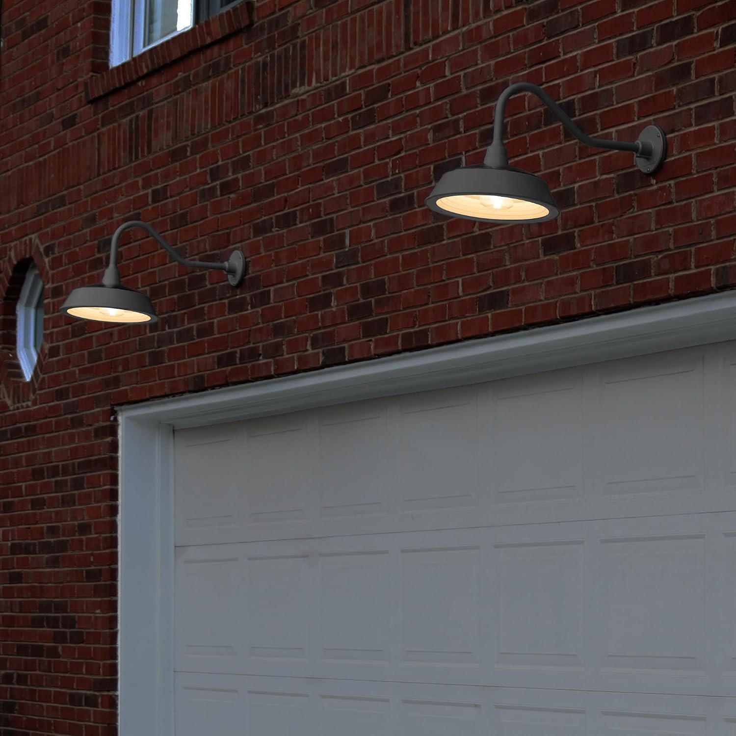 Gama Sonic Solar Barn Light for Outdoors with 14.5” Metal Dome Lamp, Bright 250-Lumen LED, Wall-Mount Gooseneck, Dusk-to-Dawn, Warm White 2700K, Aluminum, Integrated Solar Panels, Waterproof (Grey)