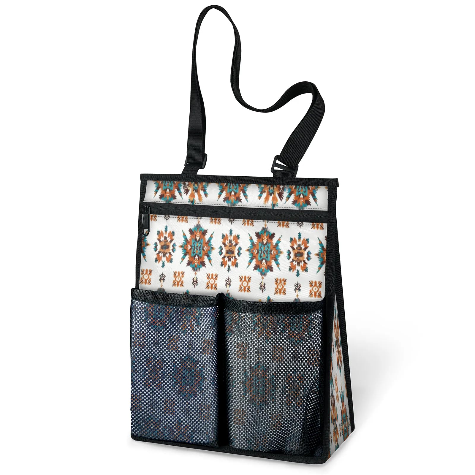 Ourtheme Art Ethnic Pattern Portable Shower Bag for Travel Gym Camp Beach Tote Shower Caddy Bags Hanging Toiletry