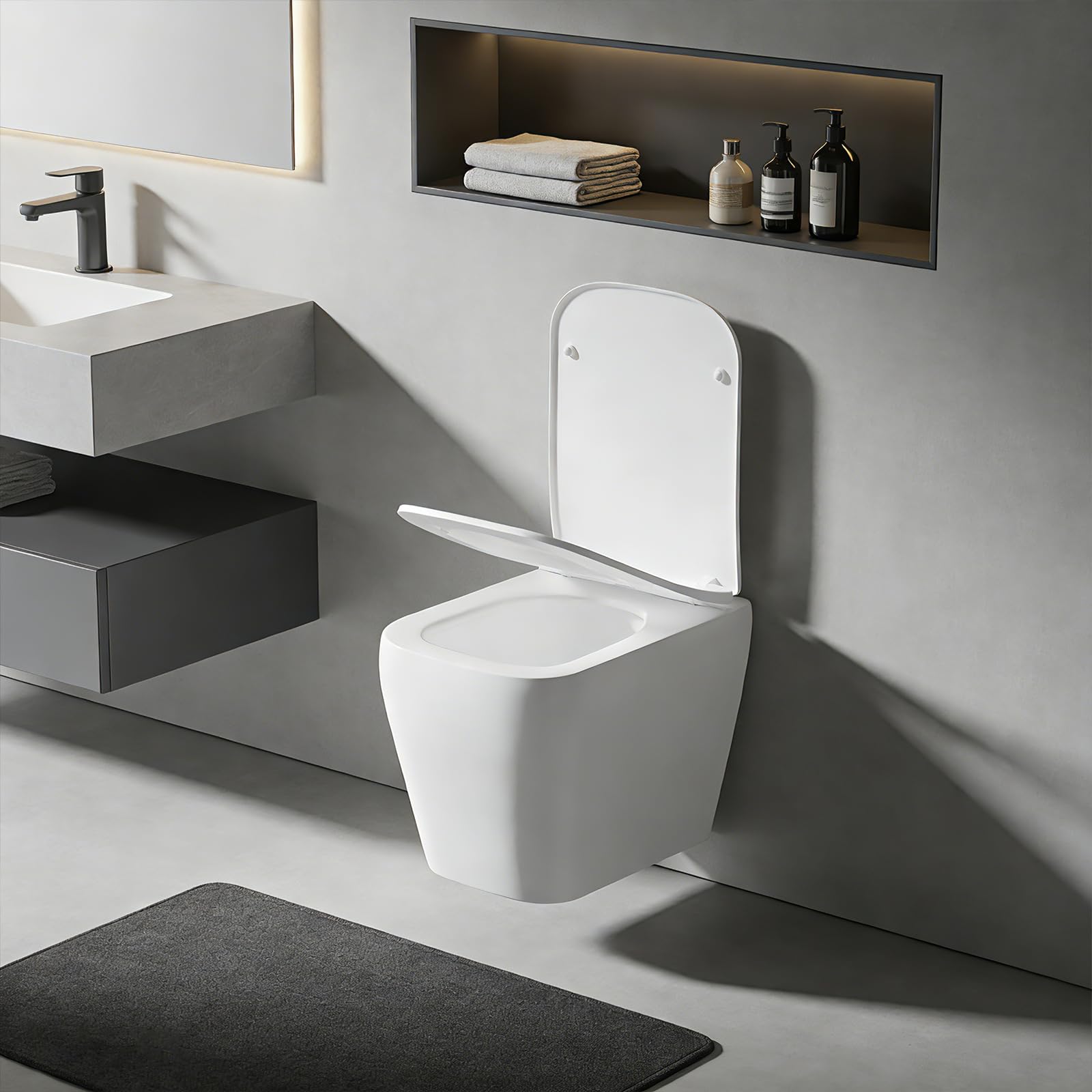 SURFOU Tavoletta WC con Chiusura Ammortizzata, Duroplast di Alta Qualità, Forma a Quadrato, Sgancio Rapido per Facile Pulizia, Supporta fino a 200 kg, con Gancetti in Gomma per Fissaggio Stabile