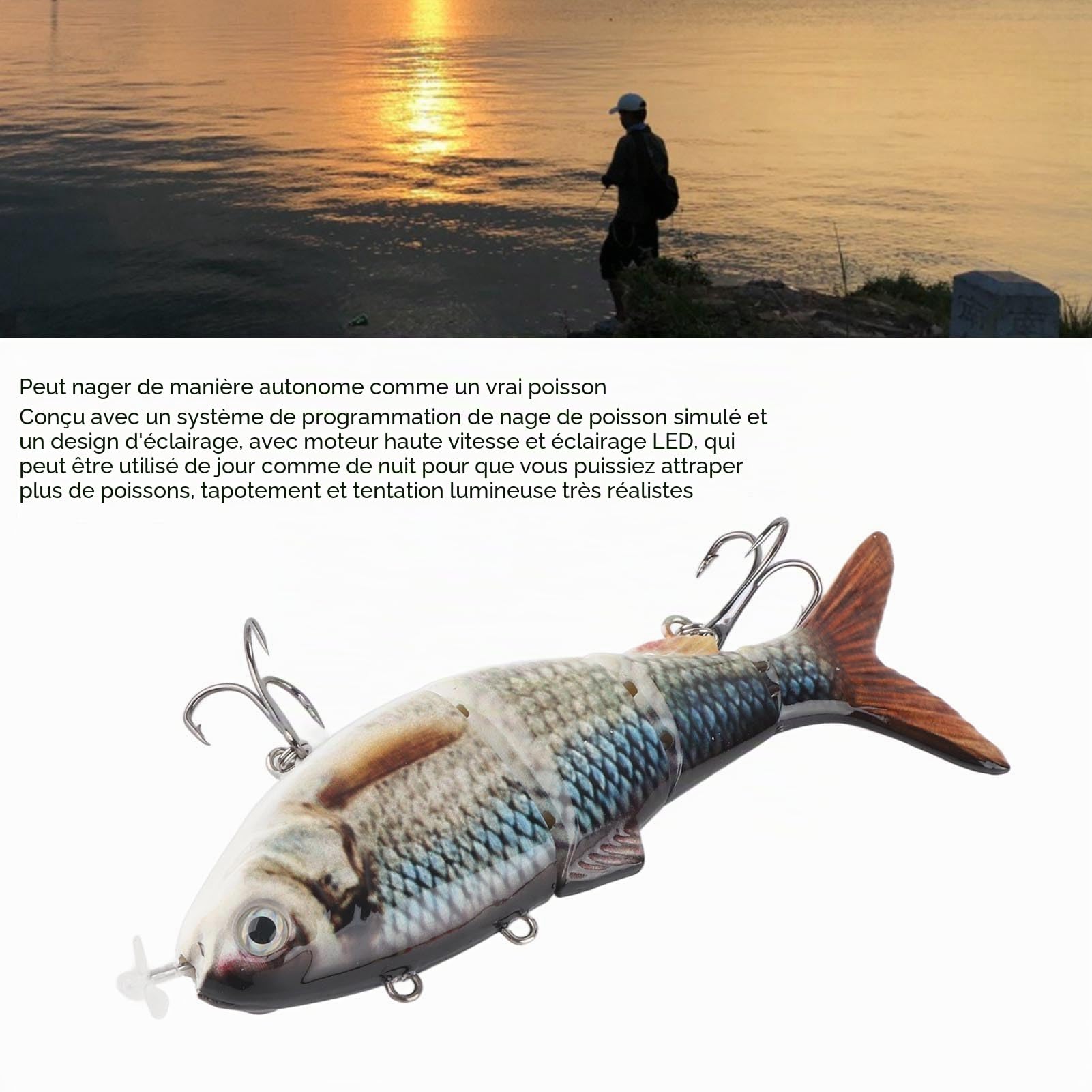 Leurre de Pêche Robotique, Leurre de Natation à Lumière LED Rechargeable par USB pour Matériel de Pêche au Bar, à la Truite et au Brochet
