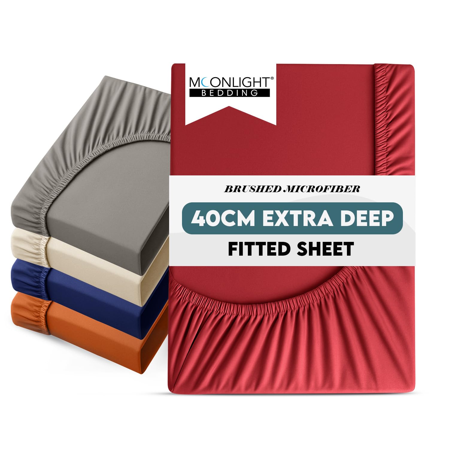 Moonlight Bedding Fitted Sheet 40 Cm Extra Deep Pocket Bed Sheets 16 inch Ultra Soft Bottom Sheet Brushed Microfiber Breathable Shrinkage and Fade Resistant (Red, Double)