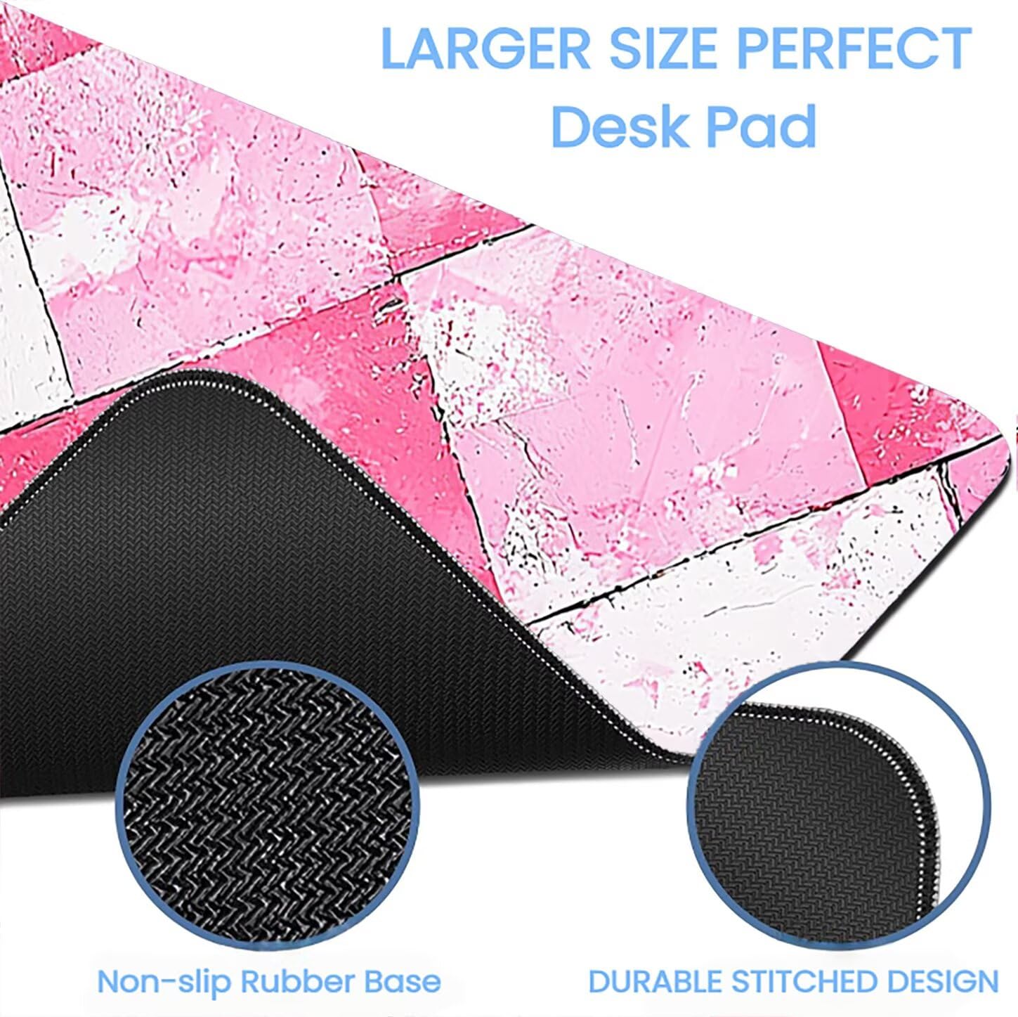 Lpfieonn Rosa Großes Schreibtischunterlage, XXL Schreibtischunterlagen, Weiß XXL Wasserdicht Gaming Mousepad mit Vernähter Rand und Rutschfeste Gummibasis, für Laptop/Hause/Büro 120x60cm PF-1725
