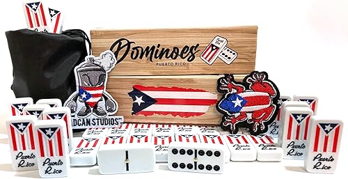 Miniatura 8 de Juego de fichas de dominó con bandera de dominó de Puerto Rico, Boricua PR Puerto Rican Classic imprescindible bolsa de viaje incluida, tamaño