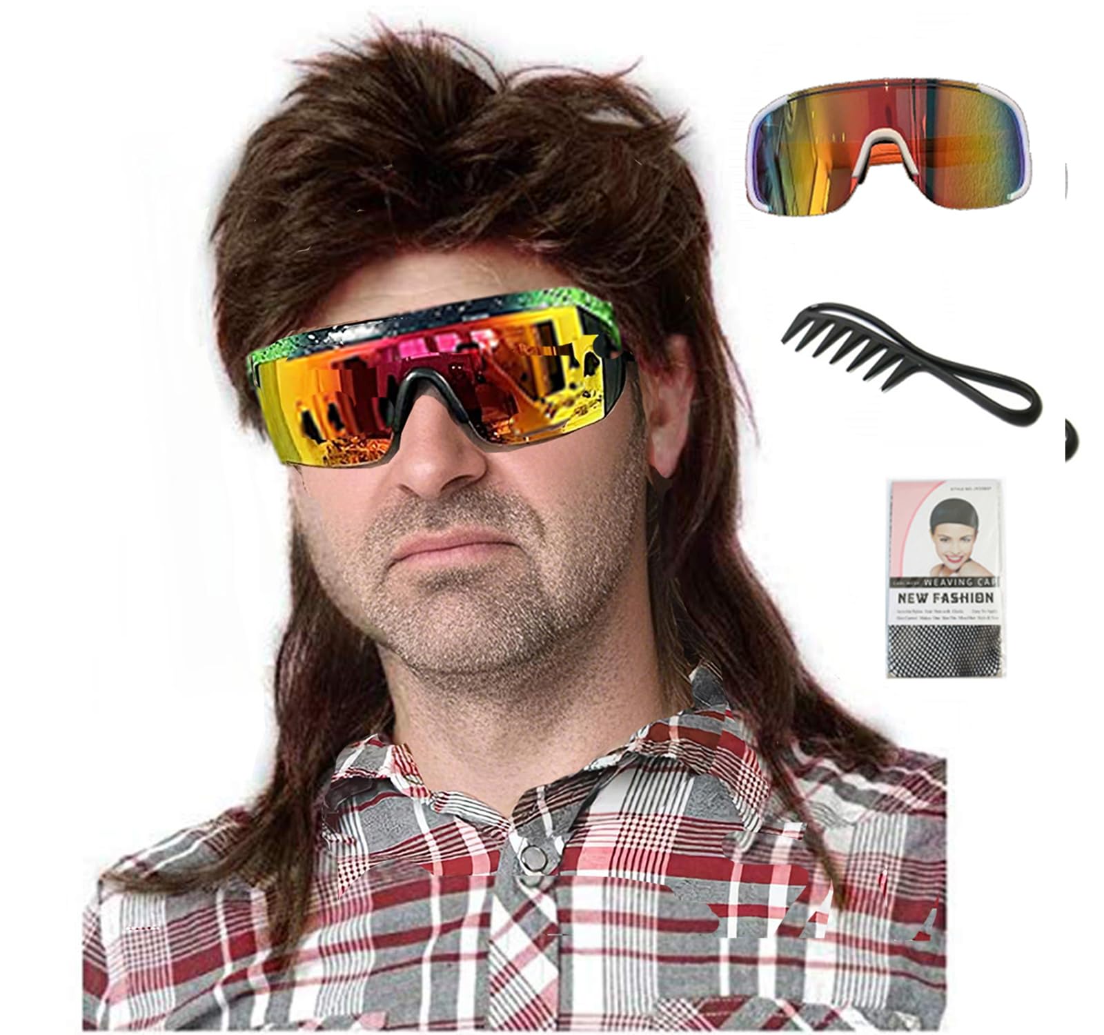 ByouByou Mullet Wigs for Men 80s Costumes Fancy Party Accessory Cosplay Wig (Dark Brown)
