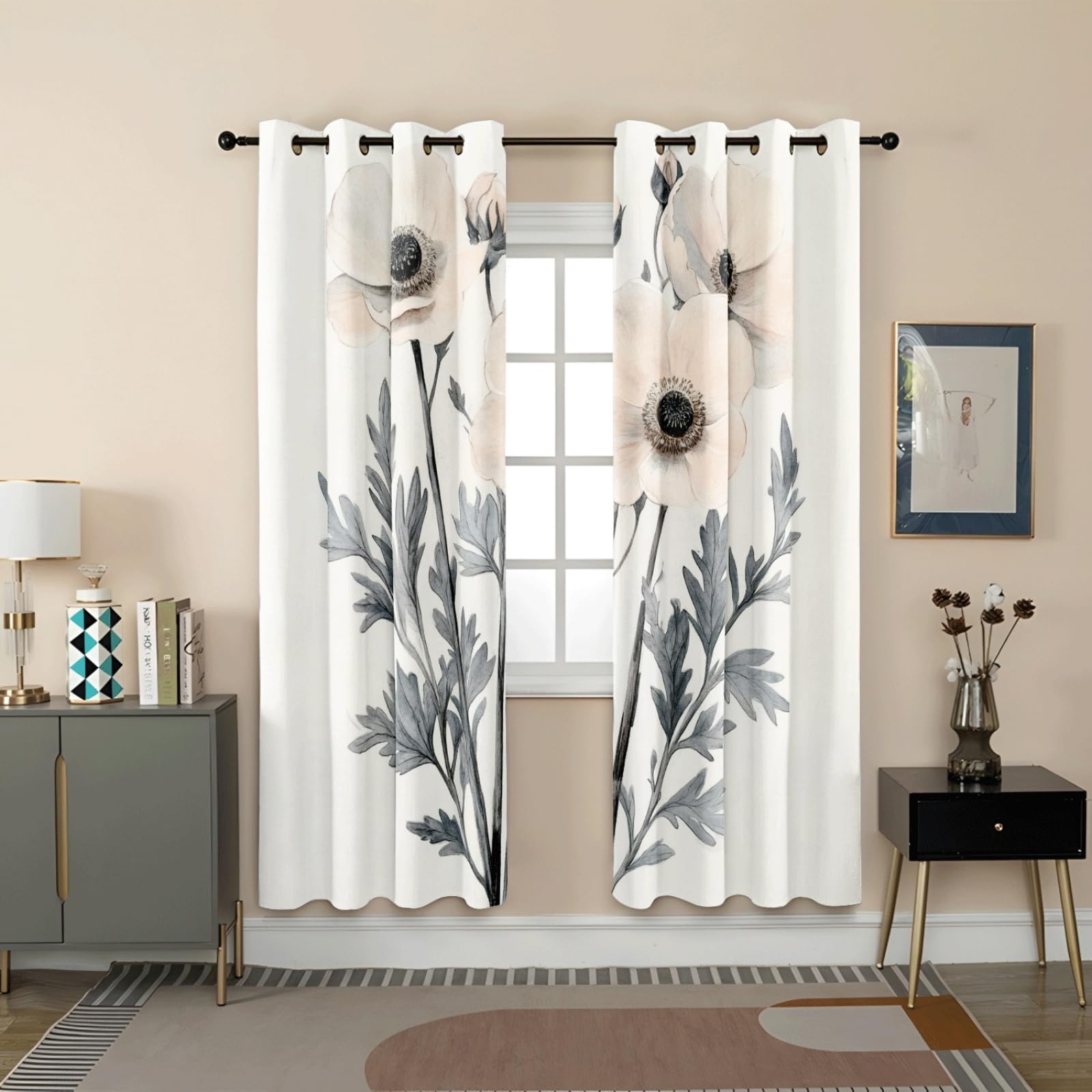 Curtain Elfenbeinweiß Grau Gardinen Blackout Curtain Polyester Vorhang mit Ösen Waschbar Vorhänge Living Room Verdunklungsvorhänge Schlafzimmer Gardienen Vorhang Blickdicht 2x100x240cm
