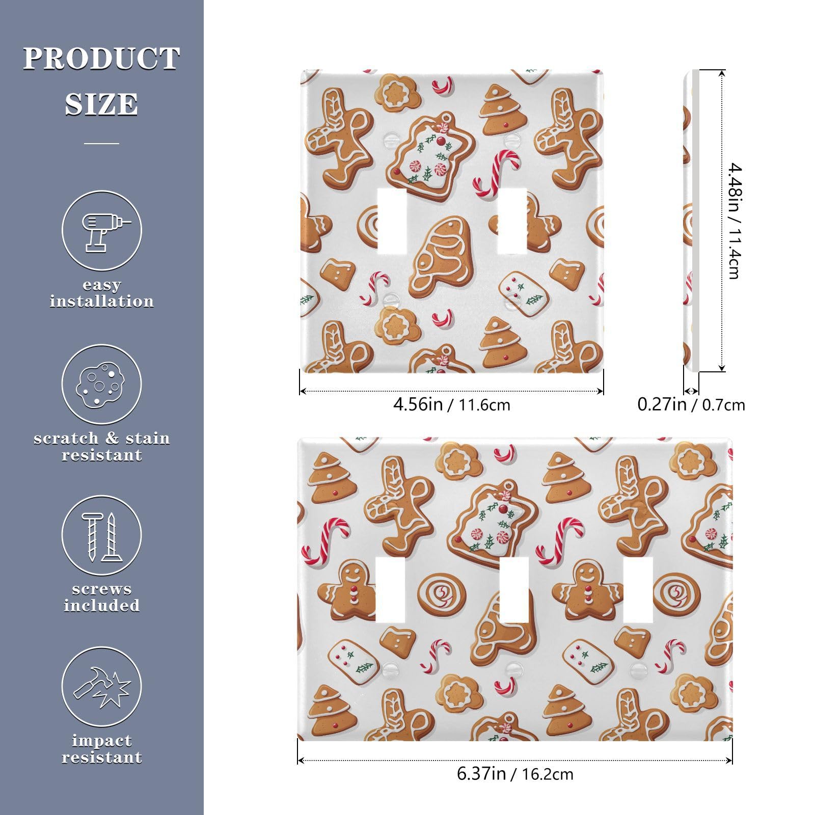 Light Switch Cover Cute Christmas Gingerbread Man Wall Plates for Electrical Outlets 3 Gang 202b6541