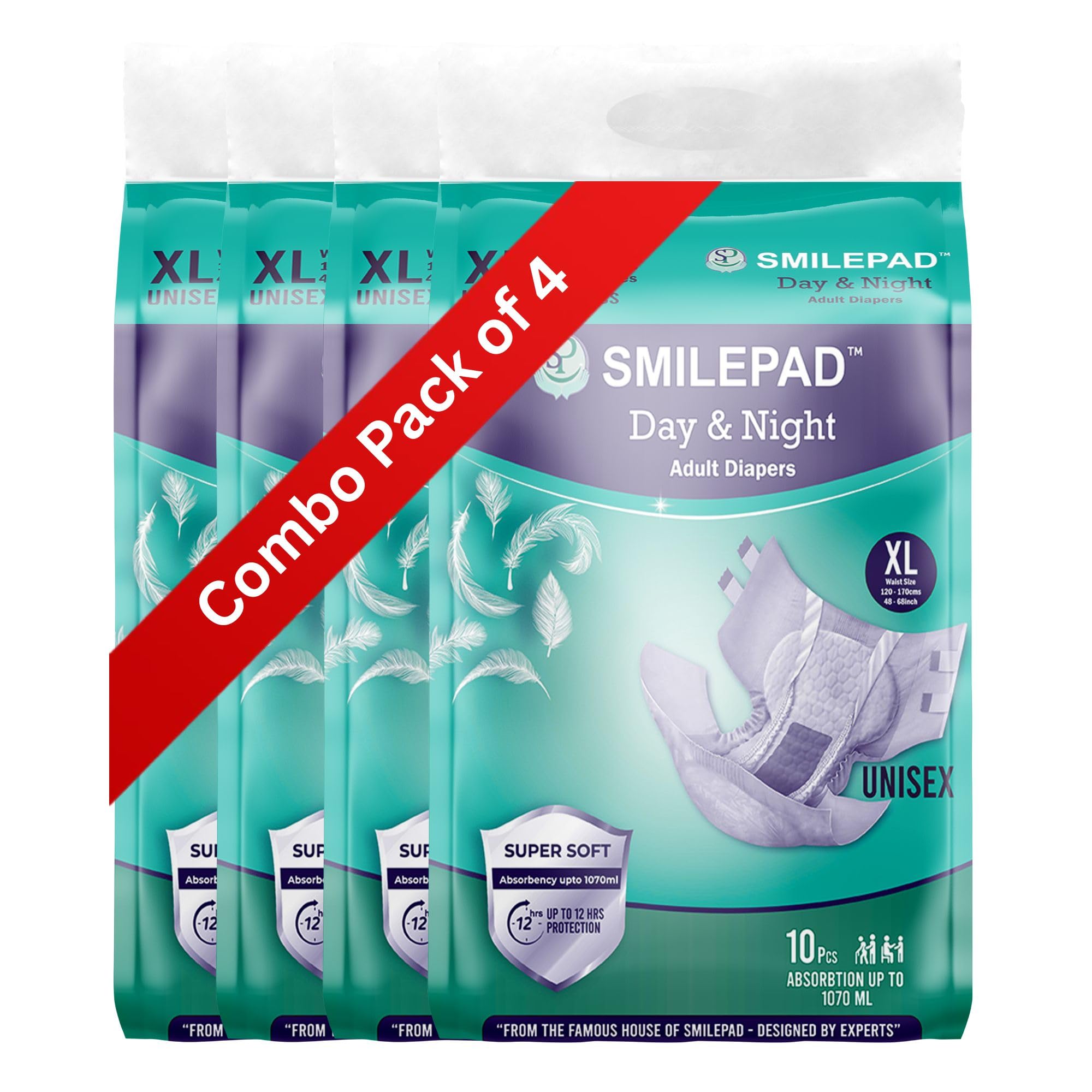 Smilepad Adult Diapers XL Size Tape Style | Waist size 48-68 inch, Absorbency Up To 900ml | Overnight Diapers for Adults, Combo Pack of 4-40 Diapers (B0C3R6NJWW) Amazon Price History, Amazon Price Tracker
