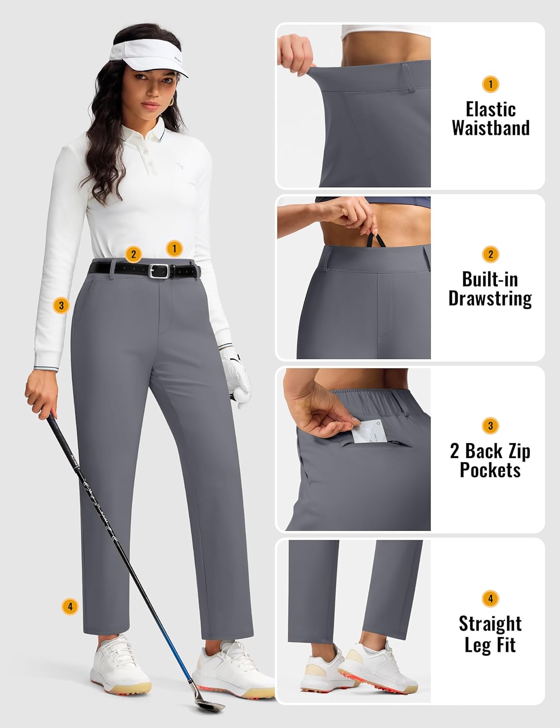 Fleece Lined Pants Women Winter Golf Pant with Zipper Pockets Pull On Stretch Dressy Travel Work Casual Slacks - Image 5