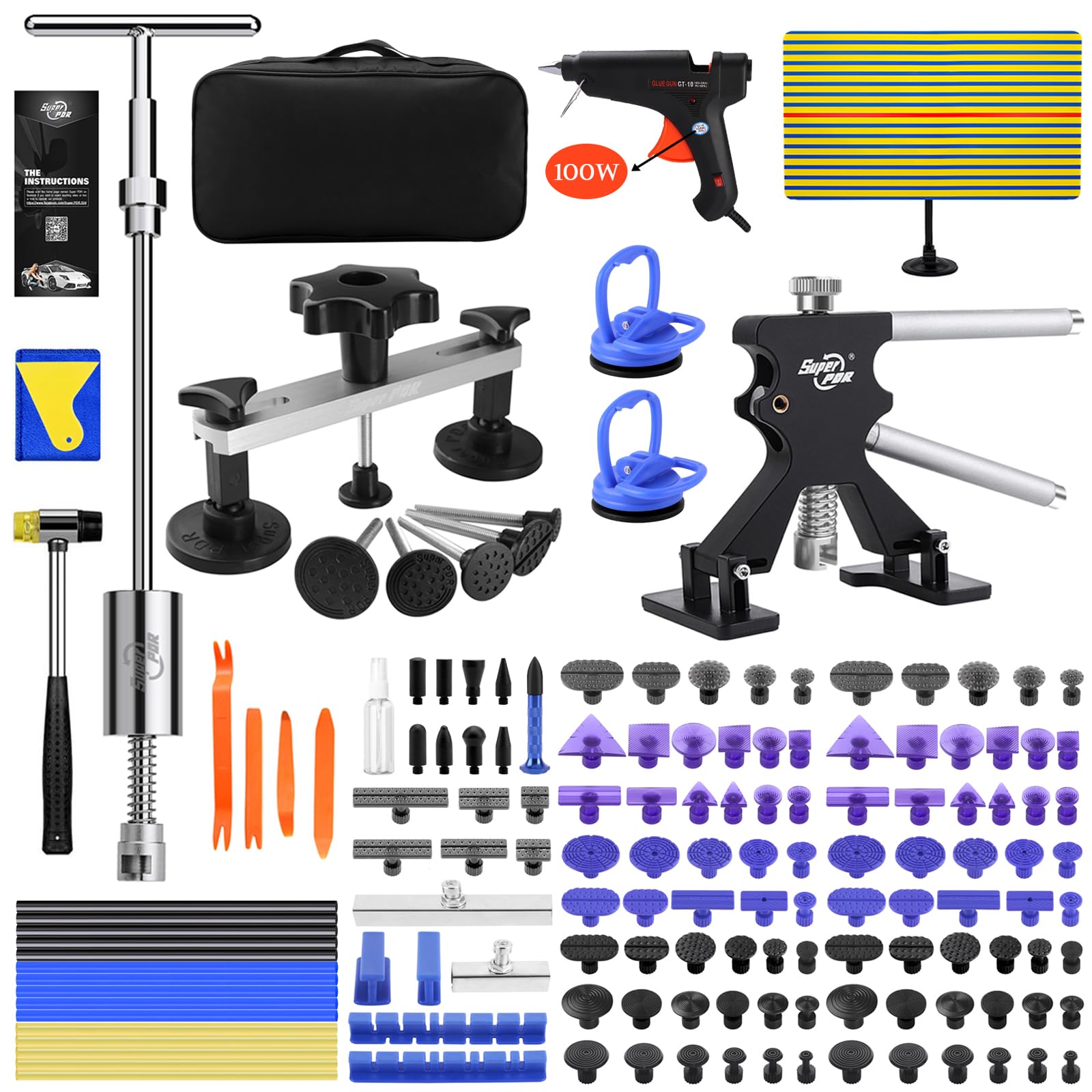 Super PDR Ausbeulwerkzeug Set – Lackschadenfreie Dellenreparatur mit Gleithammer, Dent Lifter & Linienbrett – Dent Repair Kit für Auto, Hagelschäden & Parkdellen