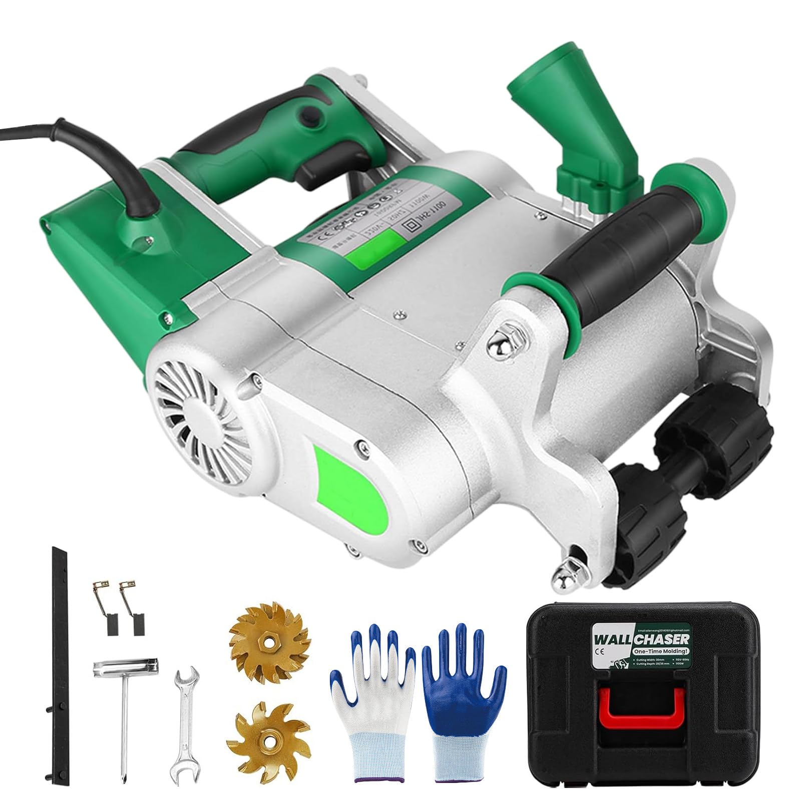 SENJINGHUA Electric Wall Chaser, 25mm+35mm Wall Groove Cutting Machine, Adjustable Cutting Depth Grooving Slotting Machine, Cement Sand Brick Cutter Green-110V