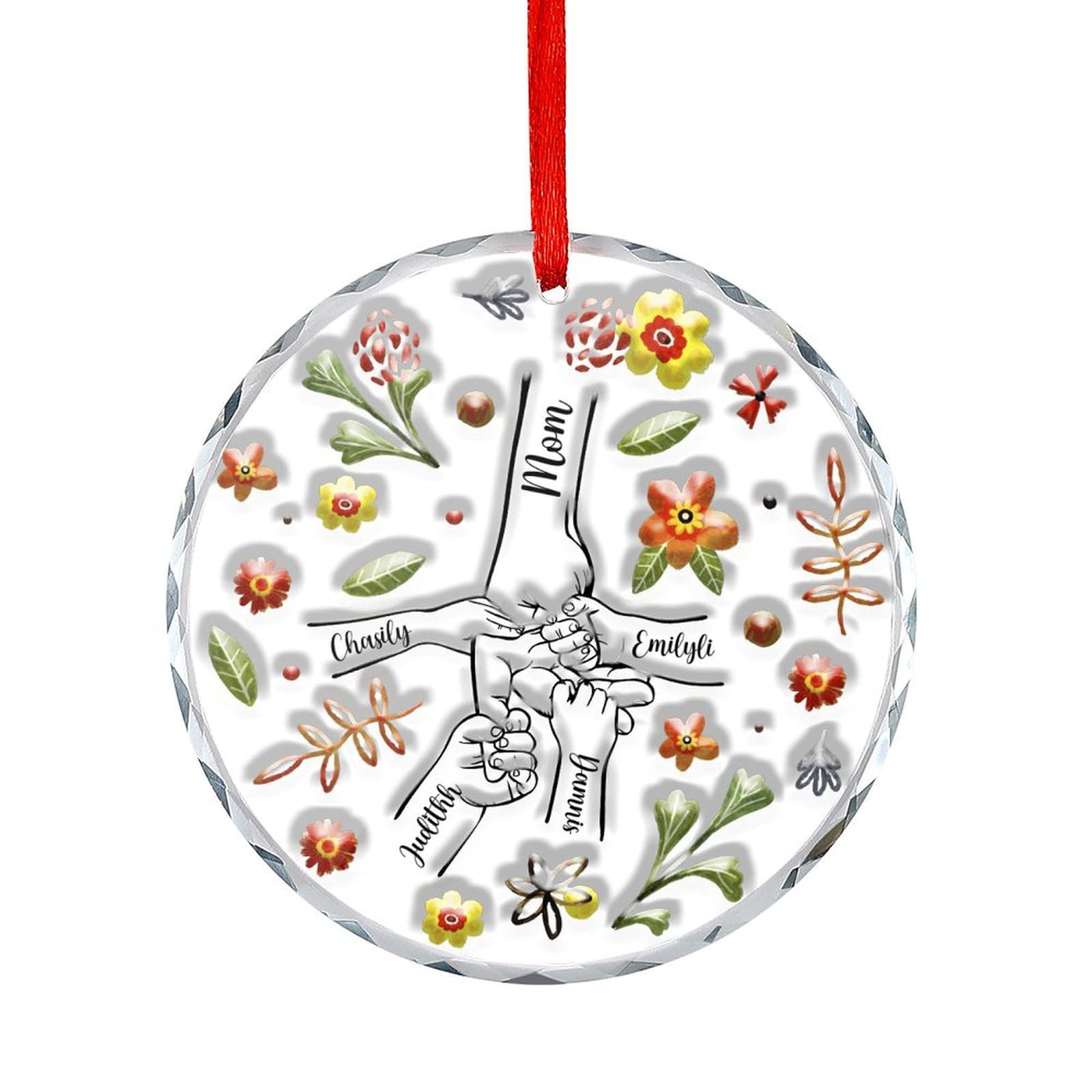Noonative Style 11 Personalized Holding Grandma‘s Hand Ornament,Custom Crystal Hanging Ornaments With Kids' Names,Christmas Birthday Gift For Grandma Nana