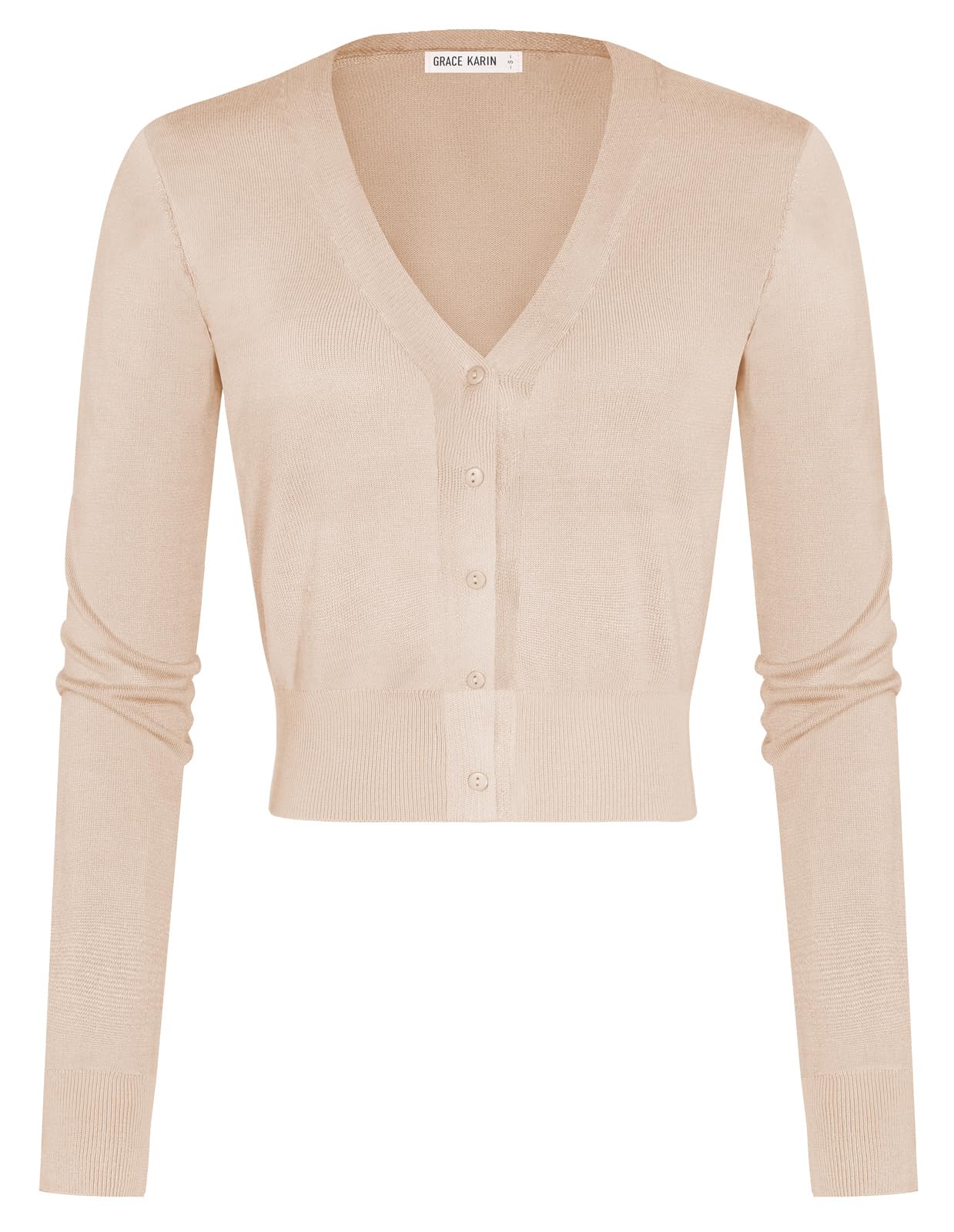 GRACE KARIN Long Sleeve Cropped Cardigan Sweaters for Women Lightweight Button Down V-Neck Open Front Bolero Shrug Jacket