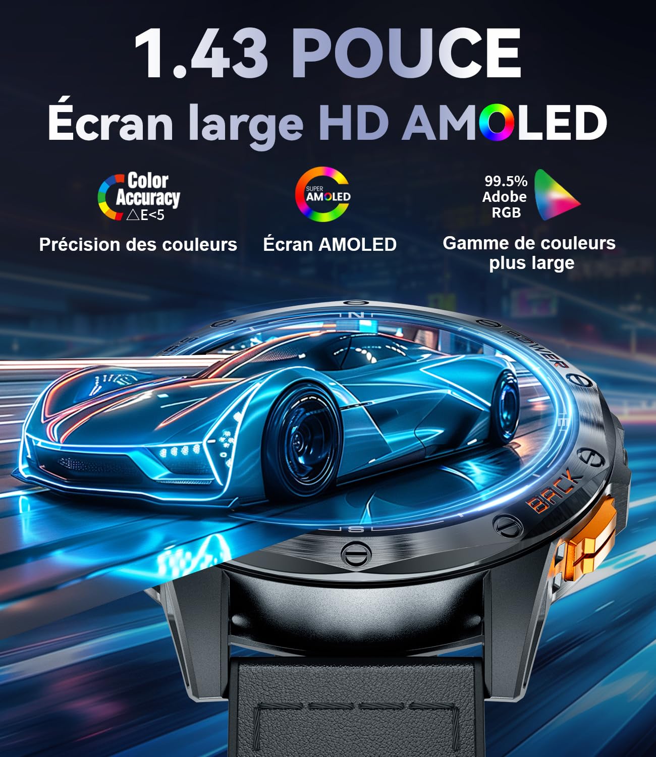 ESFOE Smartwatch Uomo GPS Militare Impermeabile 10ATM con Torcia LED 1,43" AMOLED Display Rugged Smartwatch Orologio con Chiamate Bluetooth, Altitudine, Pressione, Bussola, 530mAh per Android iOS