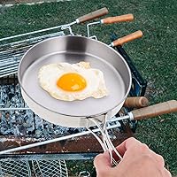 Vista 6 de Sartén pequeña para acampar, sartén portátil de acero inoxidable de 5.8 pulgadas para cocinar al aire libre con mango plegable, mini sartén