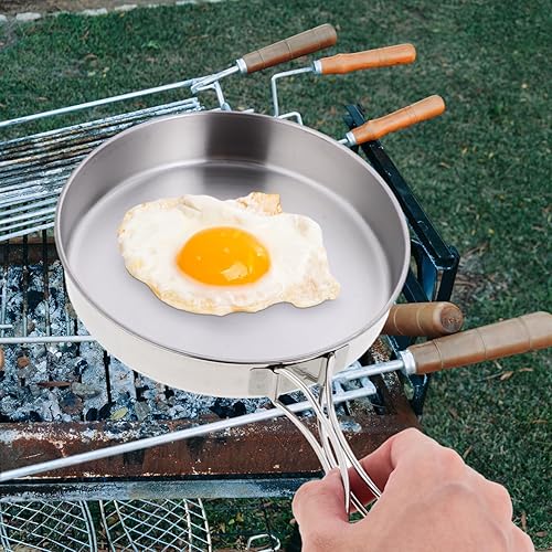 Miniatura 6 de Sartén de acero inoxidable para acampar, olla de cocina portátil al aire libre con asa, utensilios de cocina antiadherentes ligeros para senderismo,