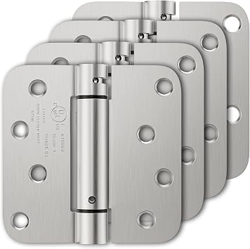 Luxbaro 4 Pack Self Closing Door Hinges, 4 Inch Spring Loaded With 5/8 Radius Corners, Adjustable Tension for Garage, Front, Back, Left and Right Hand, UL Listed