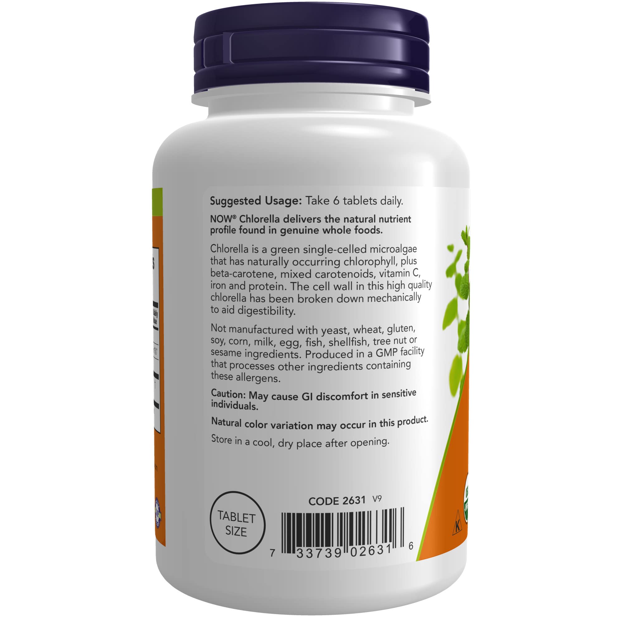 Buy NOW Supplements, Organic Chlorella 500 mg with naturally occurring