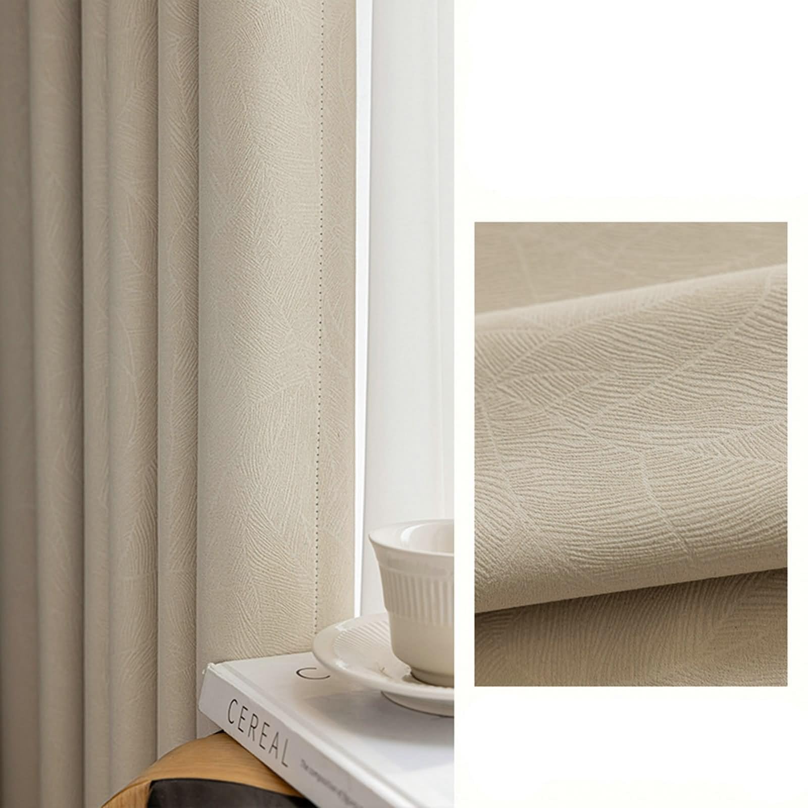Czeska zasłona zaciemniająca, zasłony okienne kremowo-beżowe jednokolorowe z teksturami szenilowymi, 2 panele 132 W x 244 l cm