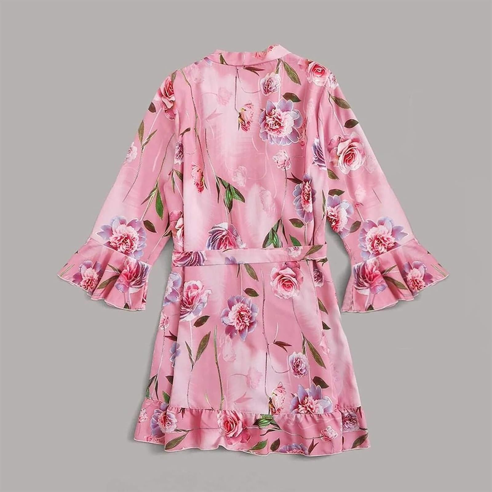 Albornoz Mujer Pijamas De Satén para Mujer, Camisón Cómodo con Estampado Floral, Batas Lencería, Albornoz Abierto Frontal Bata(C,3XL)