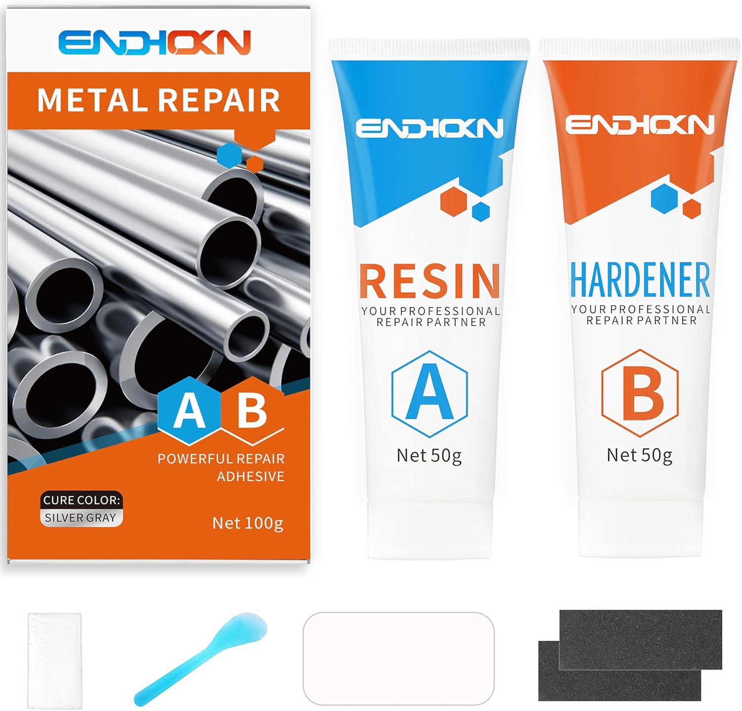 Endhokn Metal Glue 100g, AB Epoxy Adhesive for Metal Industrial & Household, Steel Castings