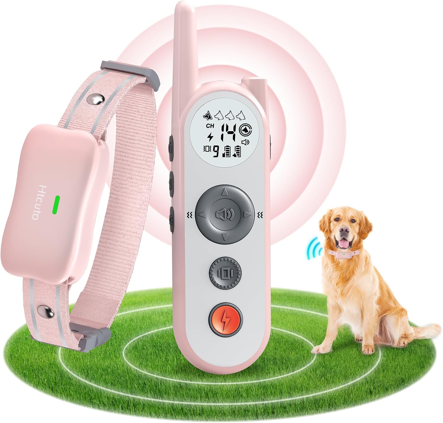 Htcuto Wireless Dog Fence System for 2 Large Medium Dog (Grey 1V2 Fence) | 2-in-1 Long Range Wireless Pet Containment System & Remote Dog Training Collar, Adjustable Range for Large & Medium Dogs