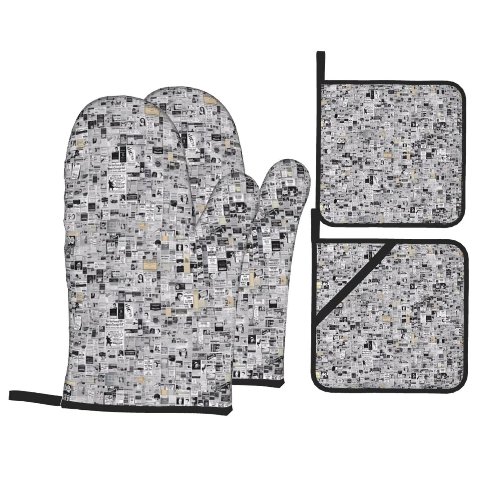 HJFCZH newspaper Prints Kitchen Covers: Waterproof Oven Layers for Safe Cooking & Easy Cleanup - 4 Piece Heat Protection Set