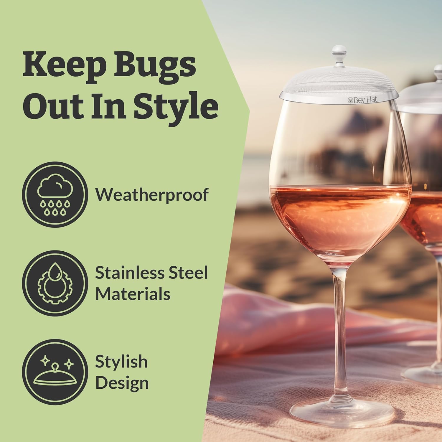 BevHat Stainless Steel Drink Covers (4 Pack), Wine Glass Covers for Outdoors, Protect Cocktails, Coffee Mugs, Tea Cups, Beers, Keep Bugs Out, Wine Accessories & Drink Lids