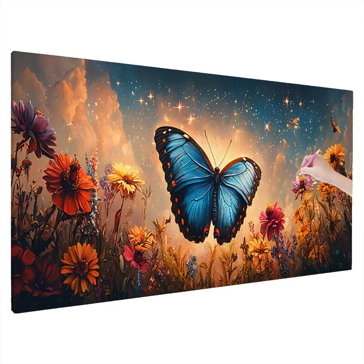 Obraz diamentowy duży rozmiar 180 x 70 cm, motyl do malowania diamentowego kompletny zestaw, wiertła DIY dla dorosłych, diamentowe malowanie zestawy do dekoracji domu (kwiaty) S-77