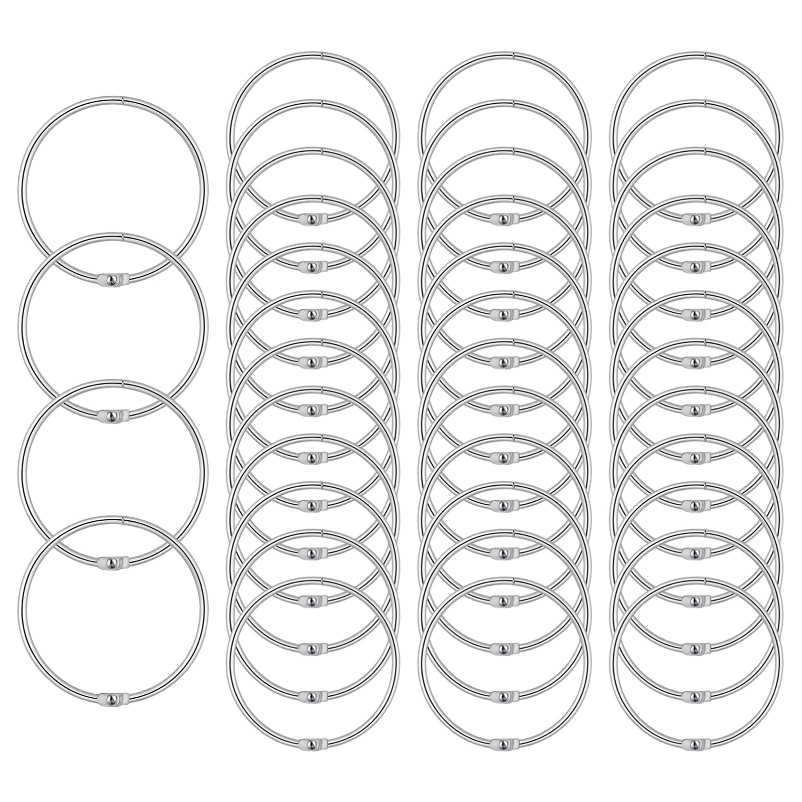 40 Pcs Metal Curtain Rings Silver Shower Curtain RingsWhite Nickel, 50mm/2 inch Shower Rings for Curtains Poles, As Keychains, Card Loose-Leaf Book Ring Set
