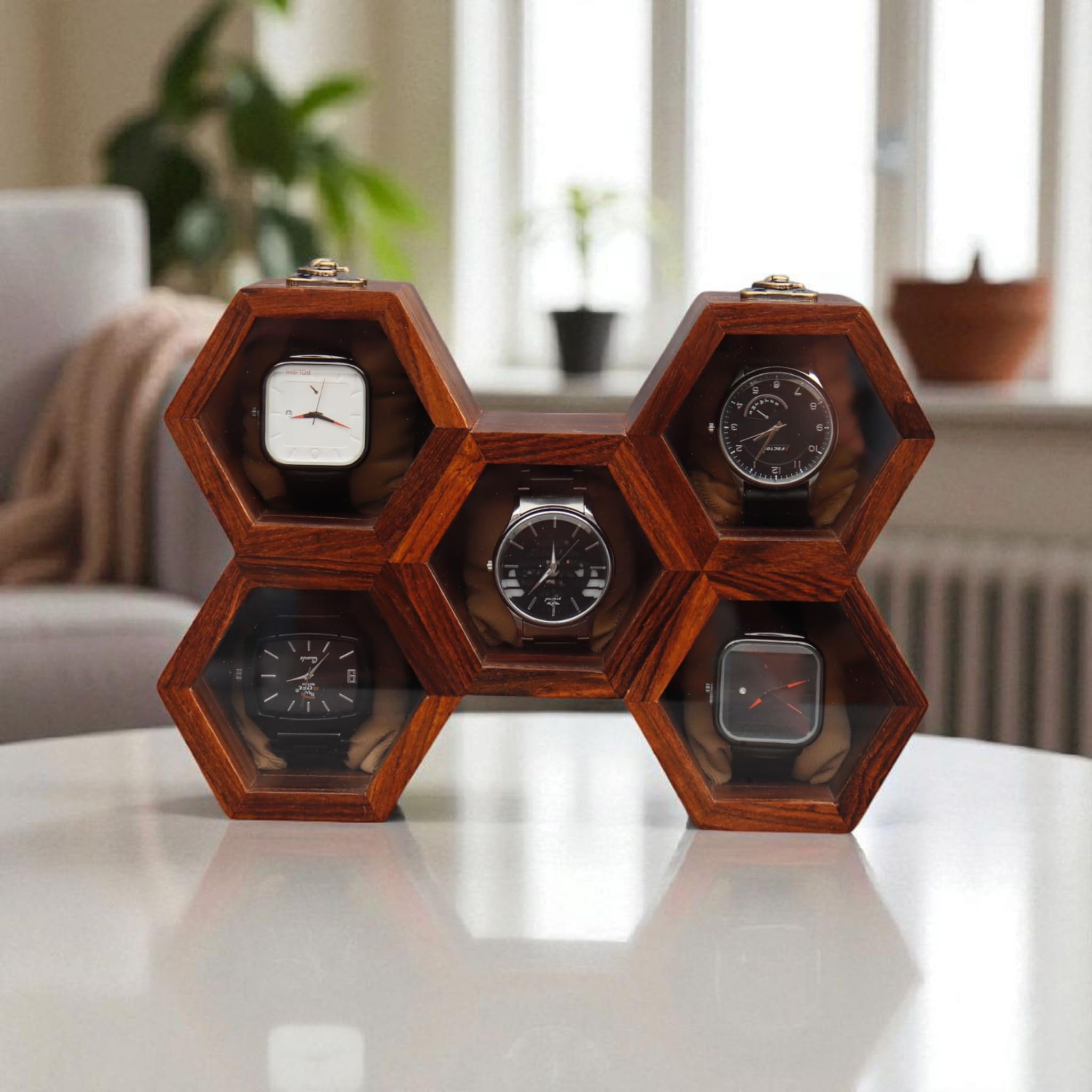 Drewniane etui na zegarek, pudełko ekspozycyjne w stylu vintage, organizer do przechowywania zegarków dla mężczyzn, pudełko na biżuterię dla kobiet - prezent dla męża lub chłopaka - indyjskie