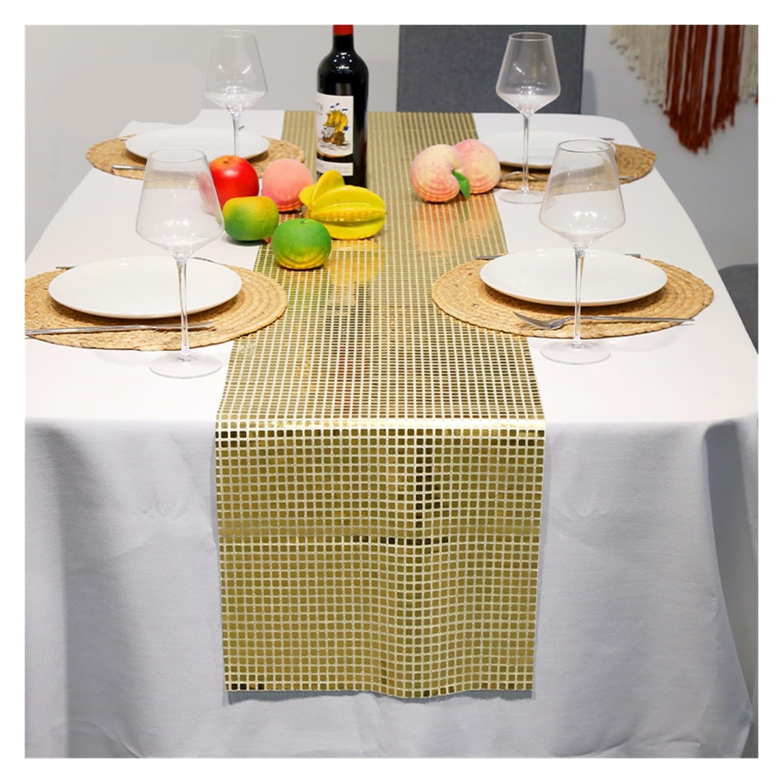 Disco Table Runner Glitter Sequin Disco Table Runner Mirror Gold/Silver Foil Metallic Dining Decoration(Gold,30x180cm)