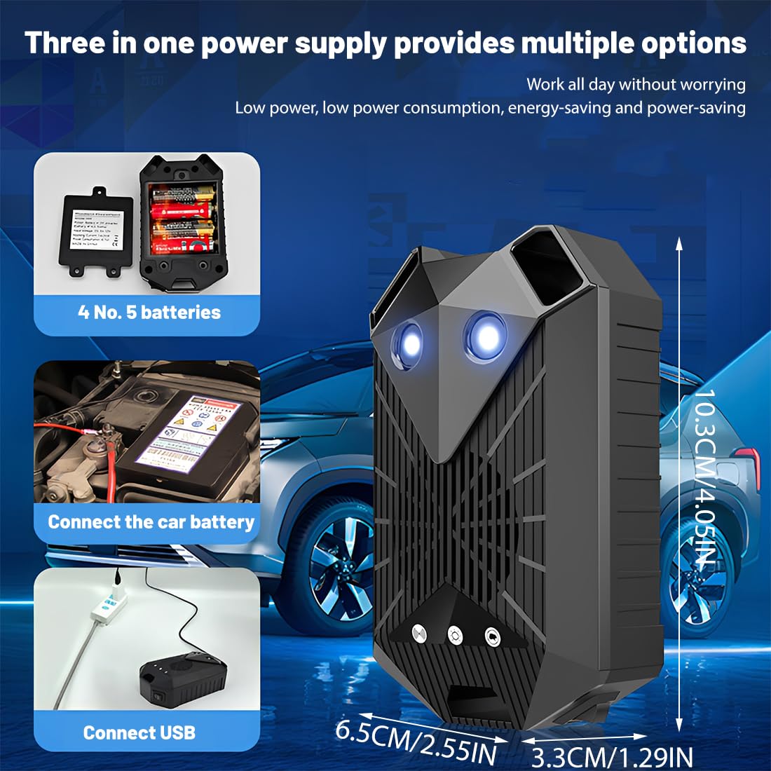 Répulsif Ultrason Souris et Rats pour Voiture -Anti Martre et Rongeurs Professionnel 3-in-1:Batterie USB 12V -Dispositif pour Compartiment Moteur Garage avec Capteur de Vibration et LED