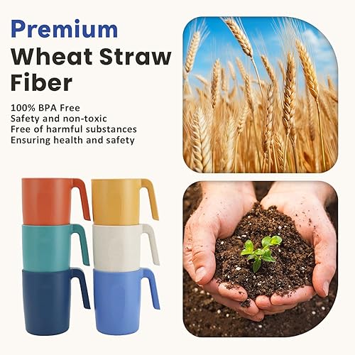 Miniatura 6 de Homienly Tazas de café de paja de trigo, alternativa a las tazas de café de plástico, juego de 6, tazas de café para acampar irrompibles, tazas de