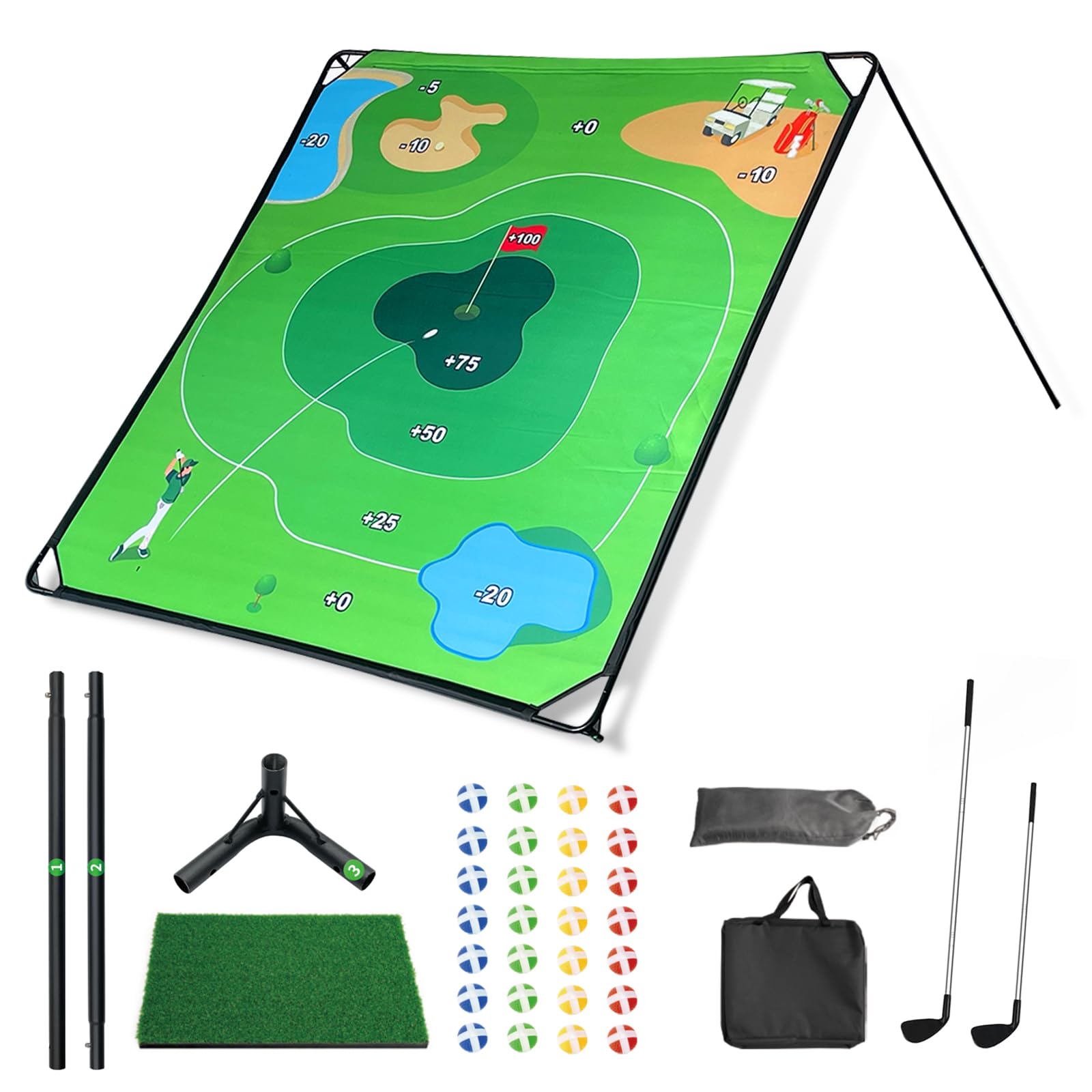 Golf Chipping Game Set – Portable Golf Practice Mat with 28 Balls, 2 Putters, Putting Mat & Carry Bag – Indoor Outdoor Backyard Golf Set for Kids, Dads & Family Fun