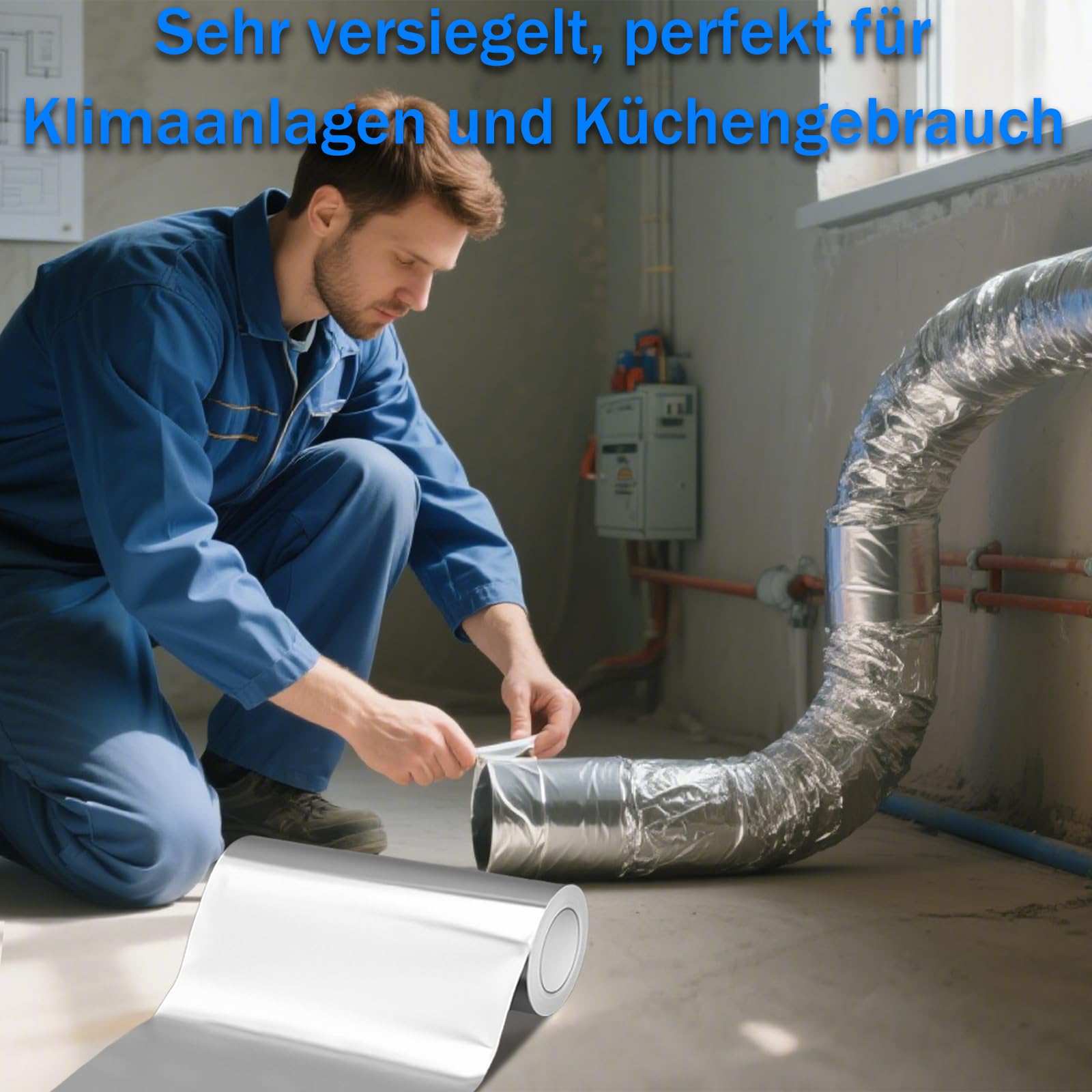 bimiti 300mm x 50m Aluminium klebeband, 0,08mm Dickes Aluklebeband | Selbstklebend Alufolie Hitzebeständig, Wasserdicht, für HVAC, Rohrisolierung, Kaminabdichtung, Reparaturen