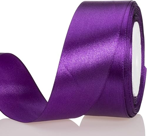Miniatura 1 de Atrbb Cinta de satén de 25yardas, 1-12pulgadas de ancho, perfecta para bodas, lazos hechos a mano y envoltura de regalos, morado
