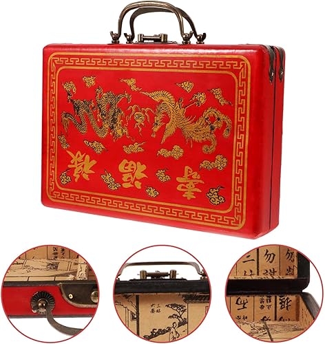 Miniatura 5 de Gadpiparty Caja de almacenamiento china de madera Mahjong Juego de juego de Mahjong Caja de tesoro tradicional Mahjong Caja de almacenamiento de