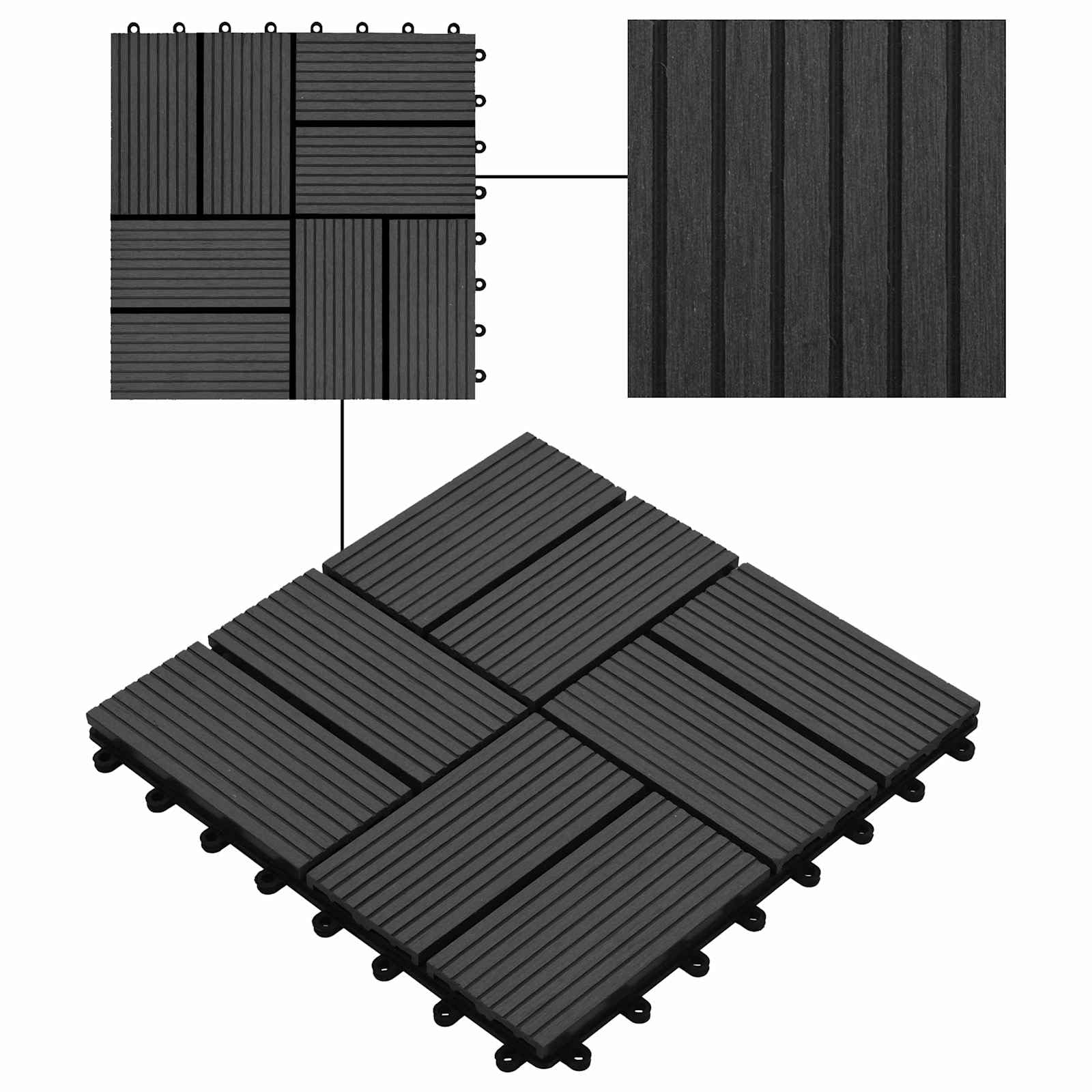 vidaXL Piastrella per Decking 11 pz Nero 30 x 30 cm WPC