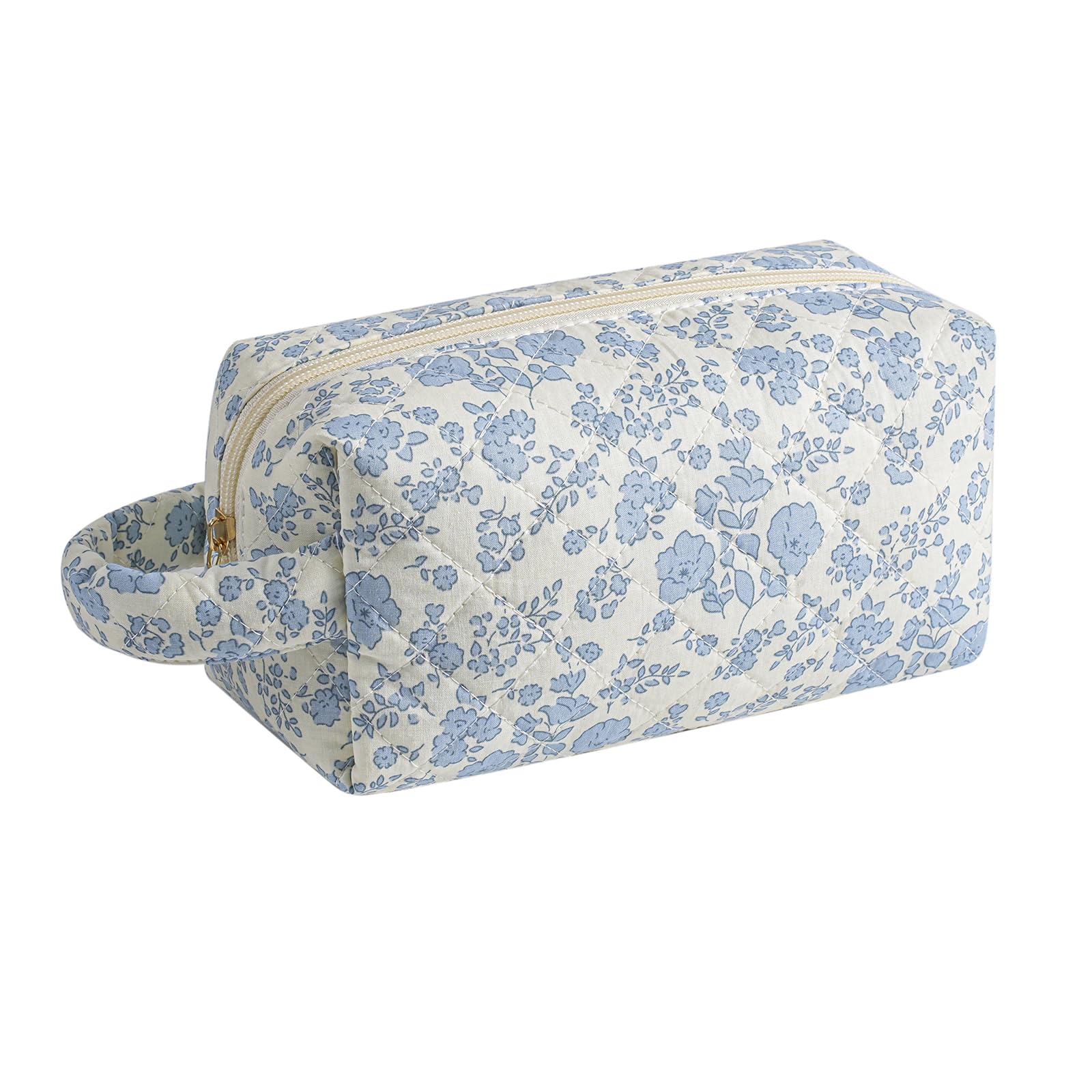 HHQQWZ Makeup Bag Travel Cosmetic Bag for Women, Zipper Make Up Pouch, Floral Flowers Toiletry Organizer Makeup with Handle, Cosmetic Travel Cloth Bag