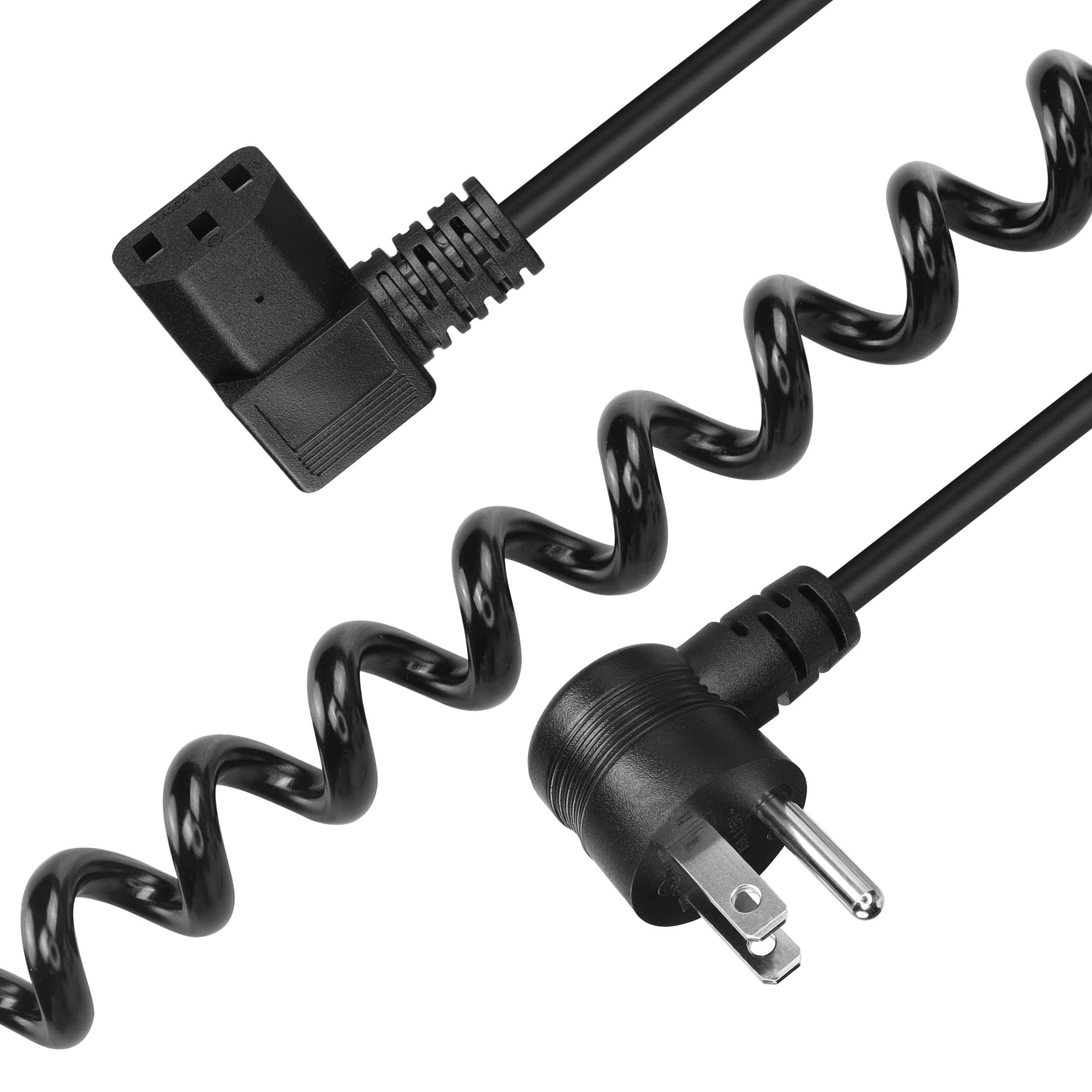 3 Prong Coiled Spiral Power Cord YACSEJAO 18AWG Coiled Spiral NEMA 5-15P Up Angle to C13 AC Power Cable for Computer Plasma TV Printer Monitor (5-15P