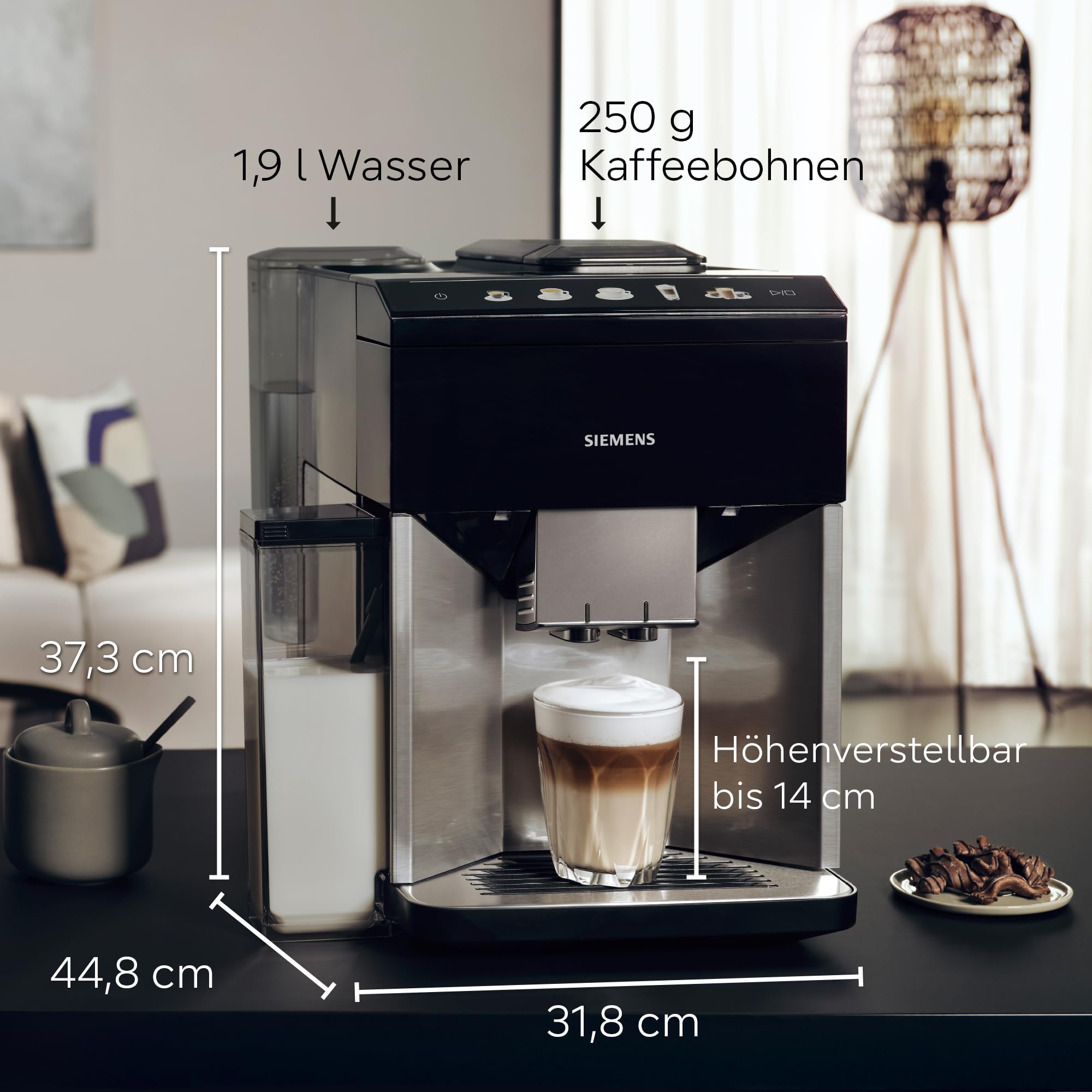 Siemens Kaffeevollautomat EQ500 integral, farbiges TFT-Display, 9 Kaffee- und Milchgetränke, Doppeltassenfunktion, Tassenwärmer, entnehmbare Brüheinheit, Edelstahl schwarz, TQ517D03