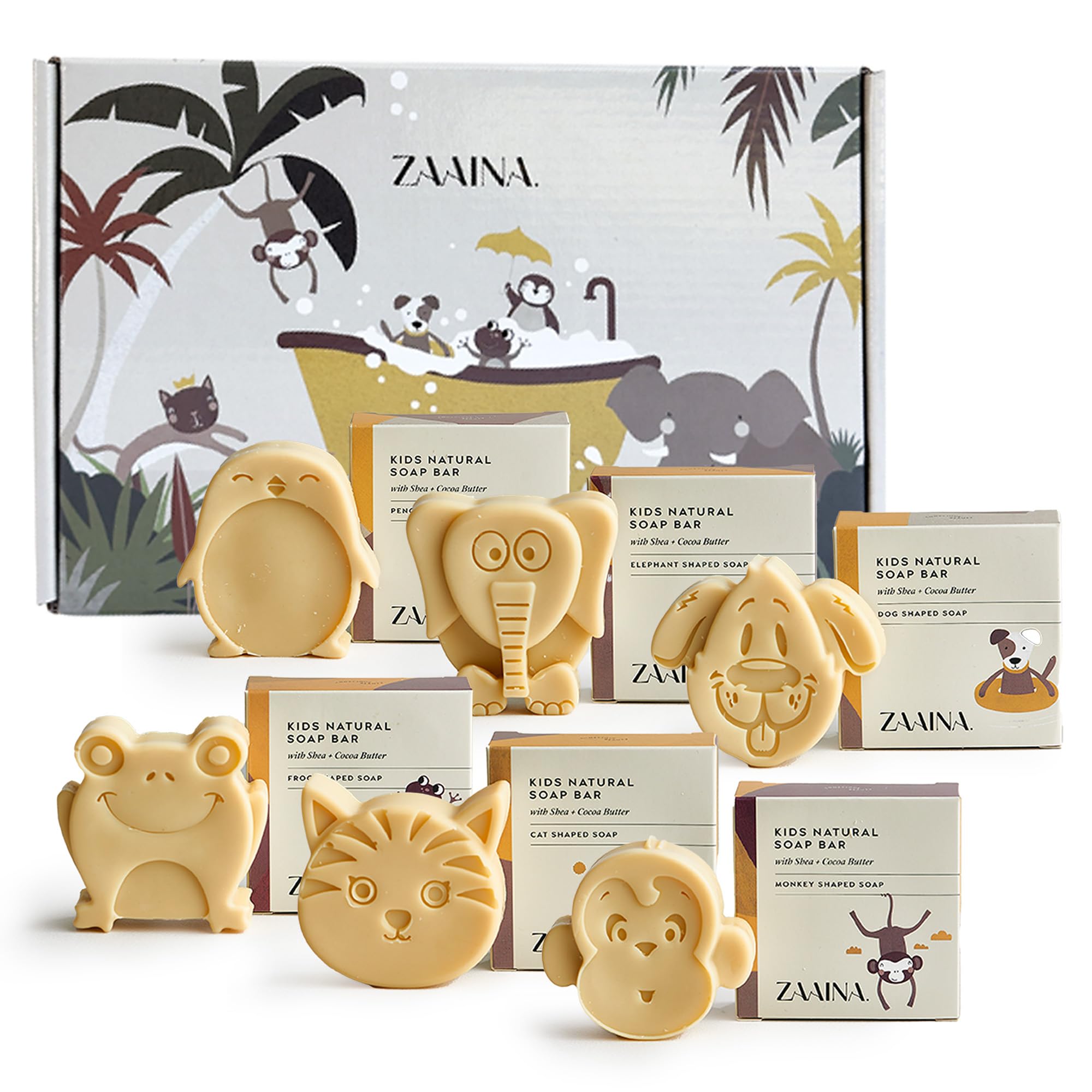 ZAAINA Kids Soap Bar (Set of 6) – Unique Natural Animal Shaped Soaps for Children, Gentle Bath Soap for Sensitive Skin, Kids Body Wash Cleanser, Fun Bath Time Gift for Boys Girls – Handmade in USA