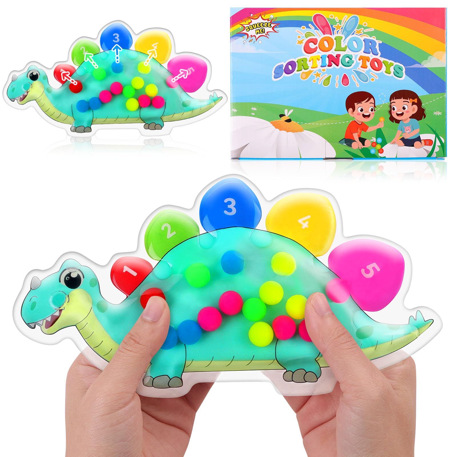Ainiv Dinosaurio Juguetes Sensoriales, Juguetes Antiestrés para Clasificar Colores para Niños Autism, Juguetes Táctiles Regalos para Niños con Autism, Juegos de Habilidades Matemáticas Montessori