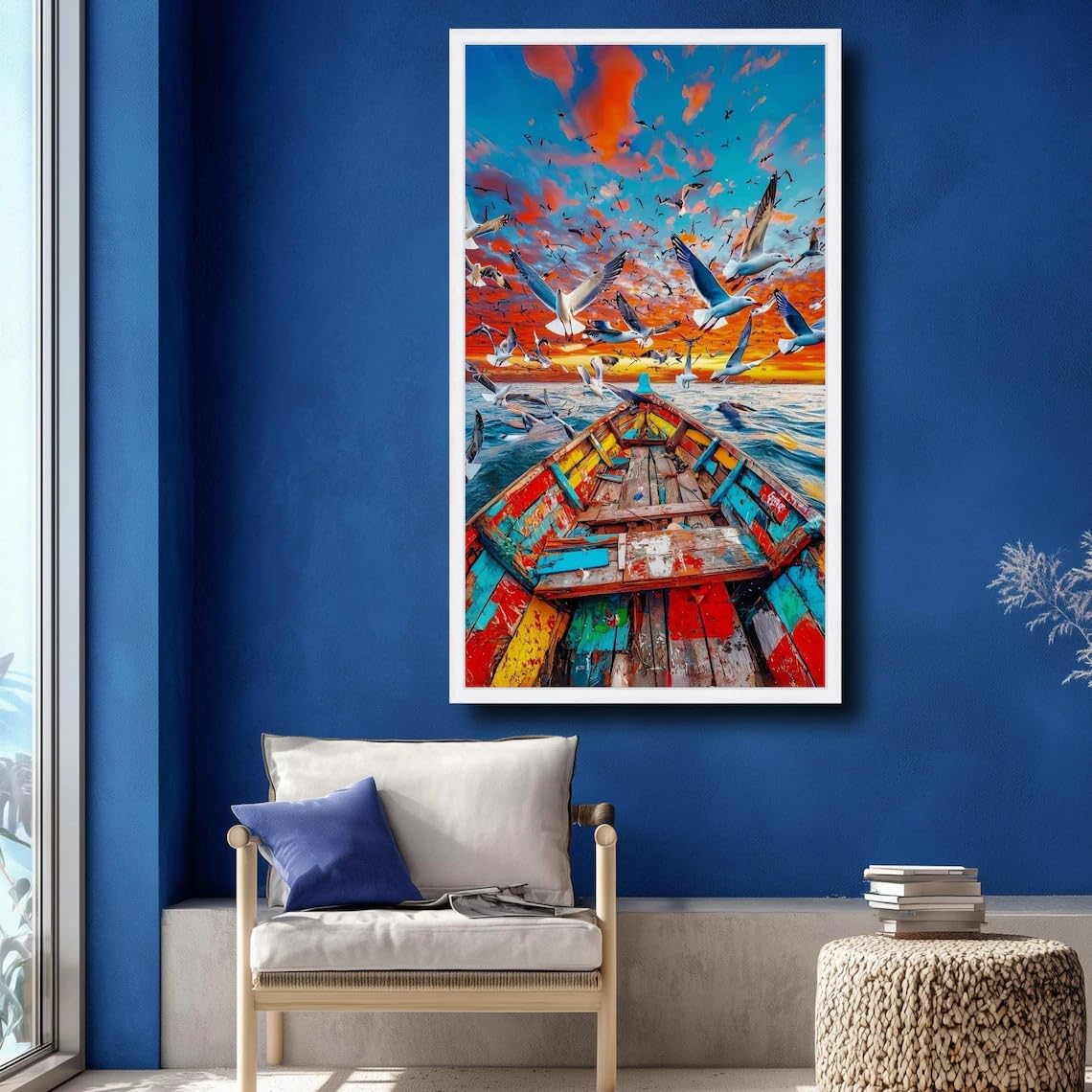 Coucher de soleil coloré sur l'océan en toile décorative mer et bateau - 6