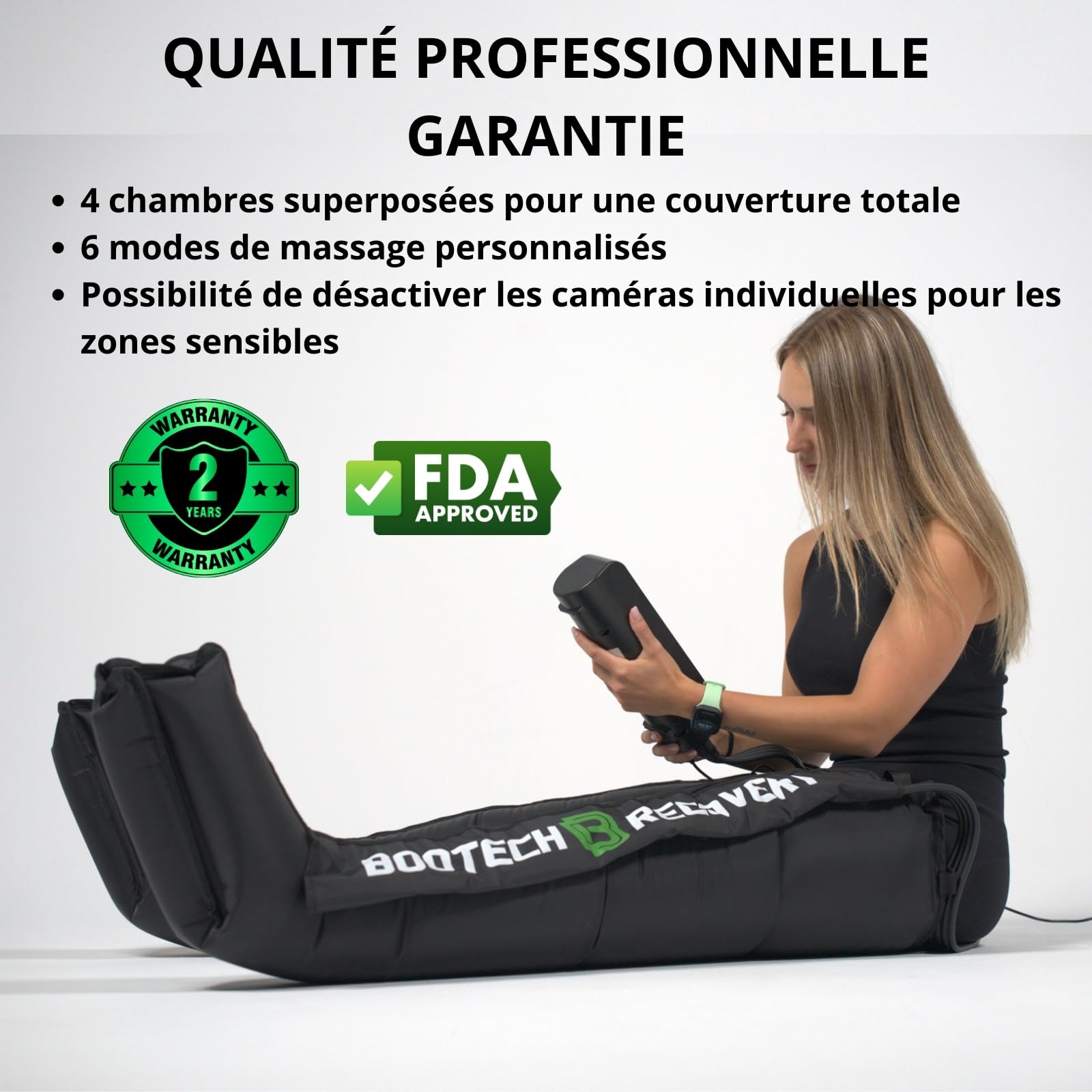 BOOTECH Pressothérapie professionnelle pour la maison, massage des jambes et des pieds fatigués, améliore la circulation, récupération musculaire, drainage lymphatique, rétention d'eau, cellulite (L)