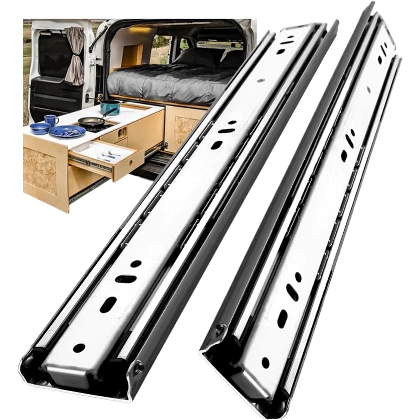 Drawer Slides 1Pair Heavy Duty Locking Drawer Slides Full Extension 3 Fold with Ball Steel Drawers Rails, Hardware Runners Tracks(12inch(150Lb))