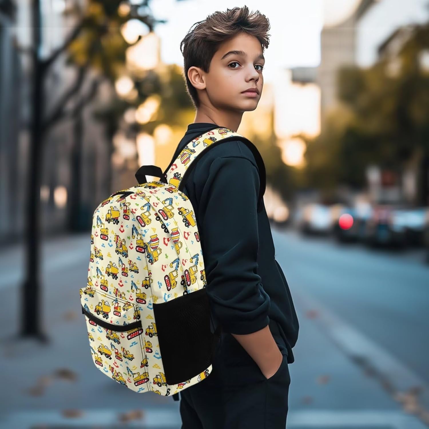 Cartoon Excavator Personalized Name Backpacks for Girls Boys Bookbag and Lunch Box Set Gifts for Daughter Customized Kids Casual School Bags Custom Schoolbag Shoulders with Name