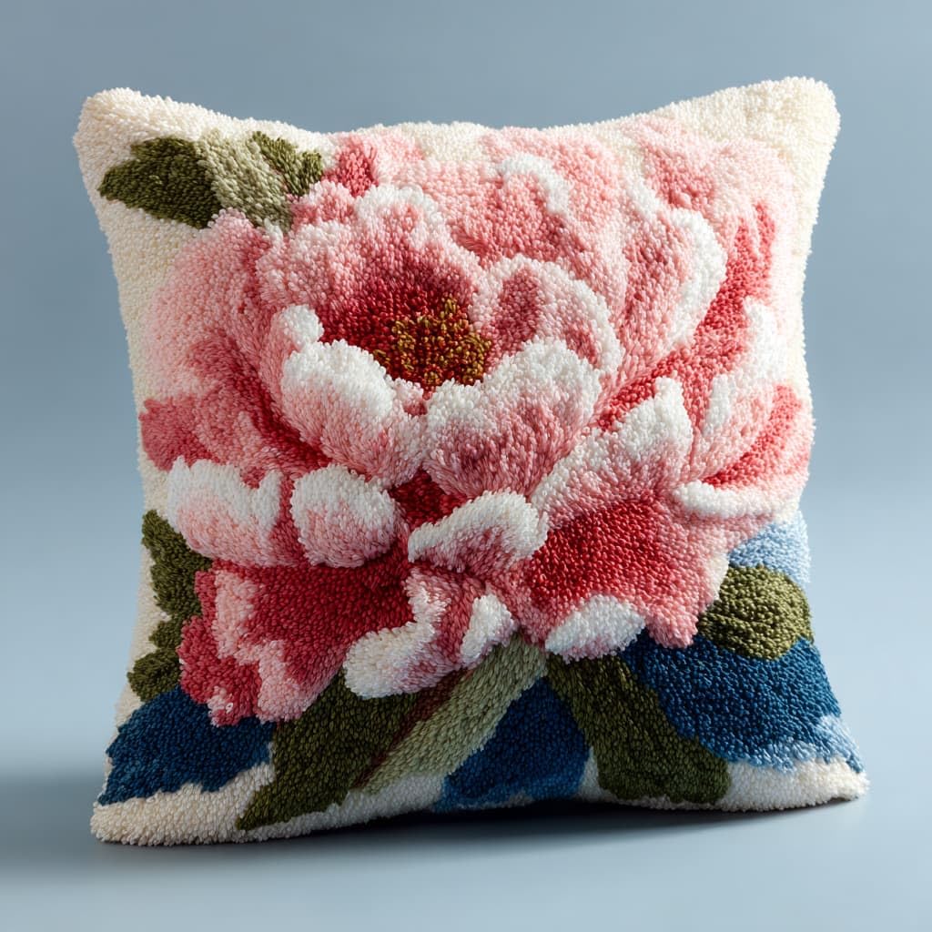 Taxpy DIY Latch Hook Cushion Kits, Peony Flowers Needlework Embroidery Set Crochet Needlework Crafts with Latch Hook Tool 43x43cm